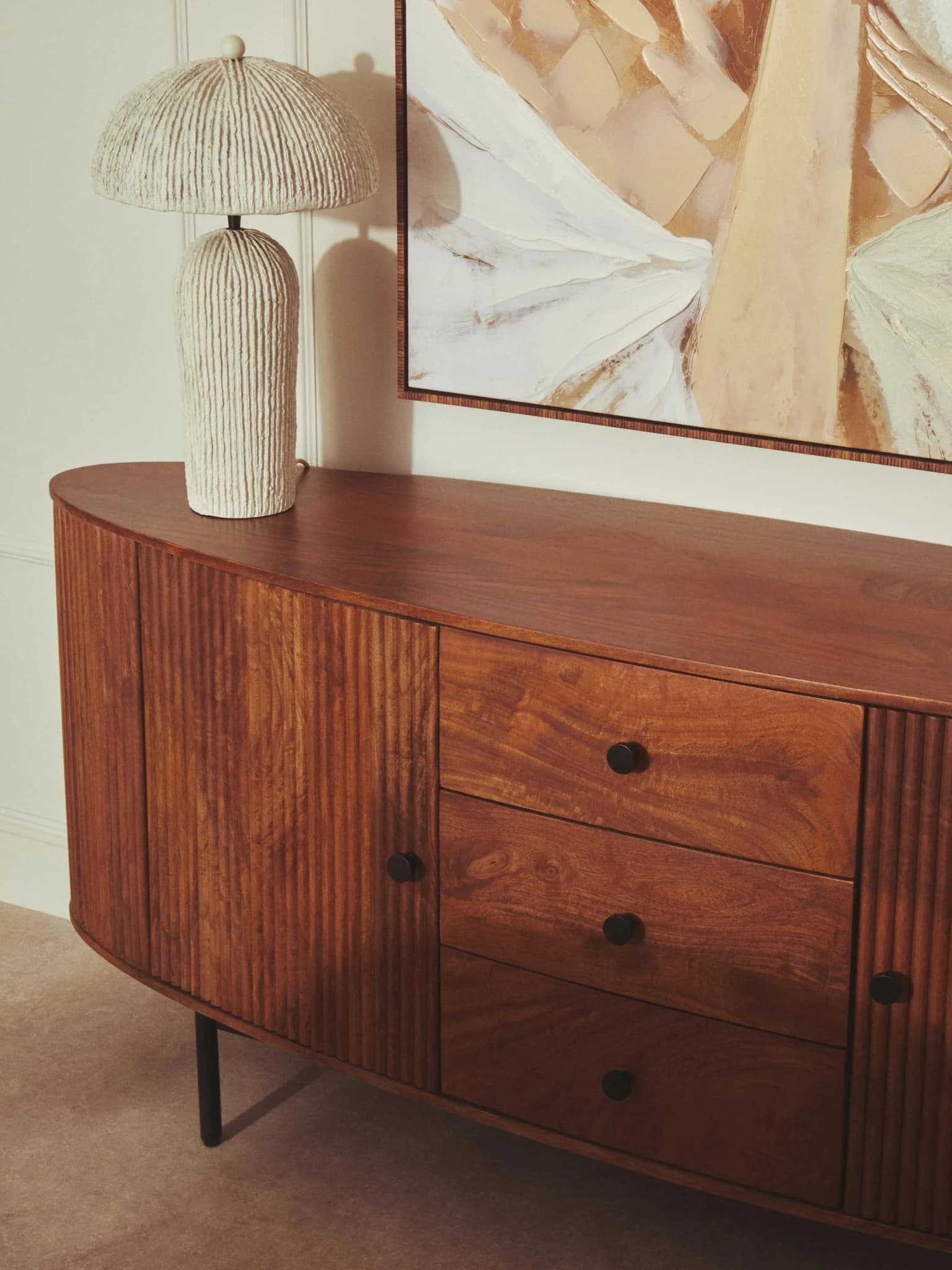 Torello Two Door Three Drawer Mango Wood Oval Sideboard - Bookcases & shelving, photo 2 of 8