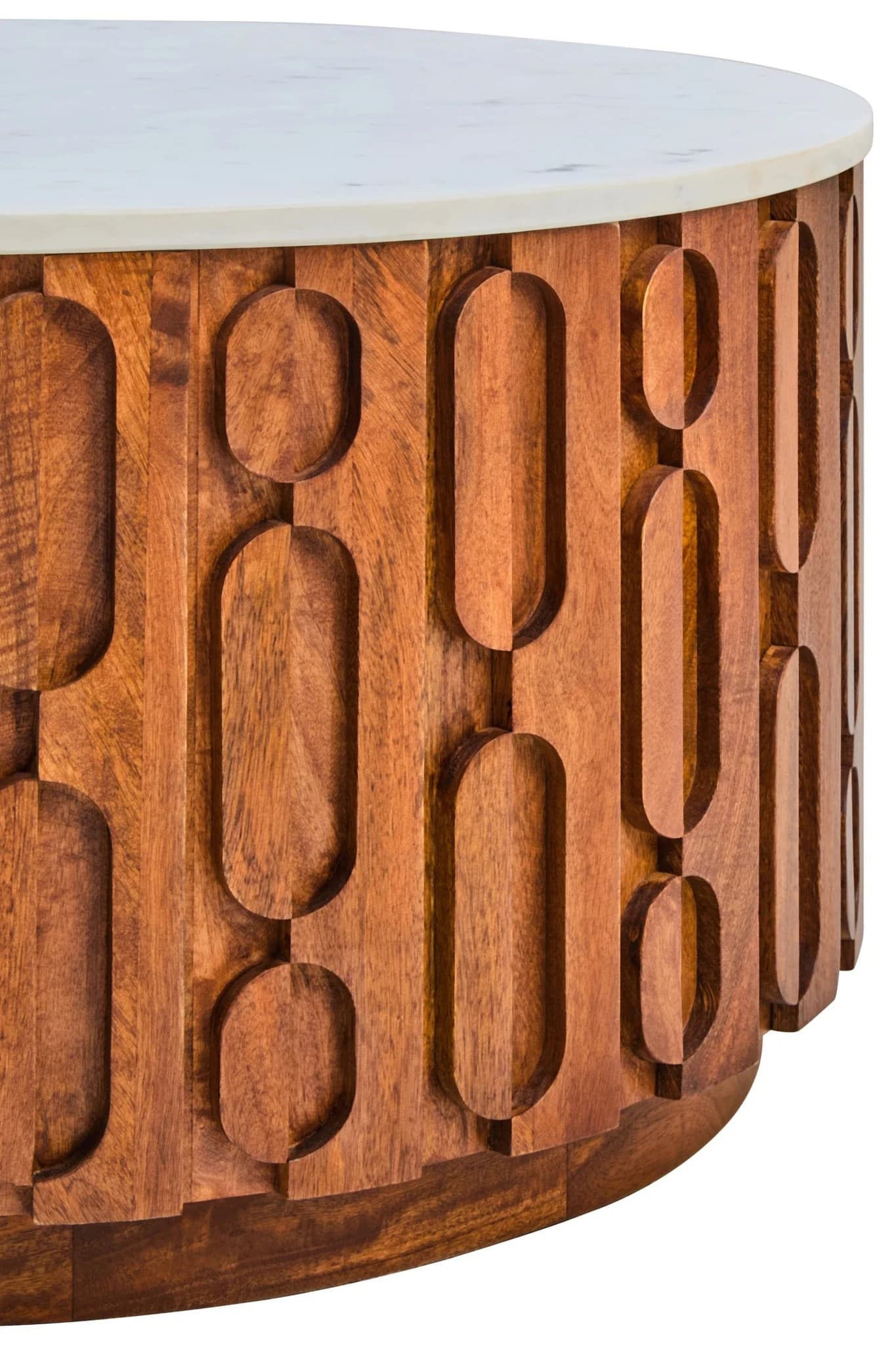 Torcino Marble and Carved Mango Wood Round Coffee Table - Tables, photo 4 of 5