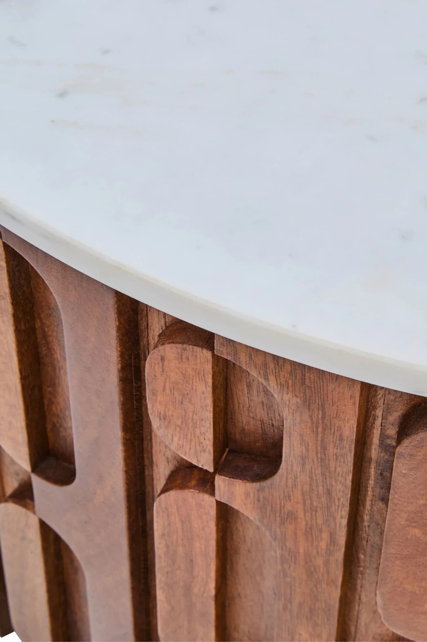 Torcino Marble and Carved Mango Wood Round Coffee Table - Tables, photo 3 of 5