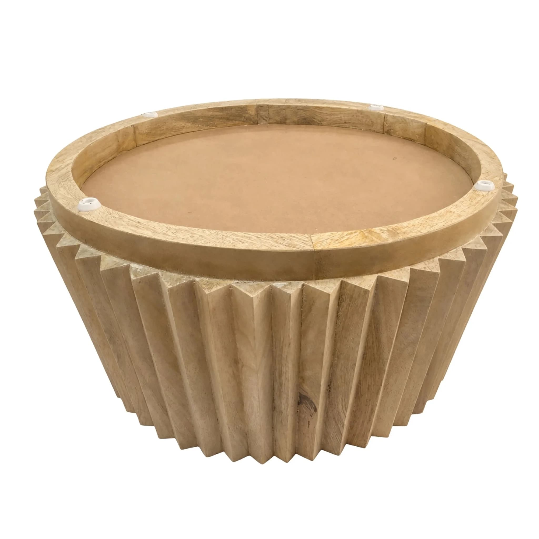 Barto Round Mango Wood Carved Ridged Coffee Table - Tables, photo 2 of 4