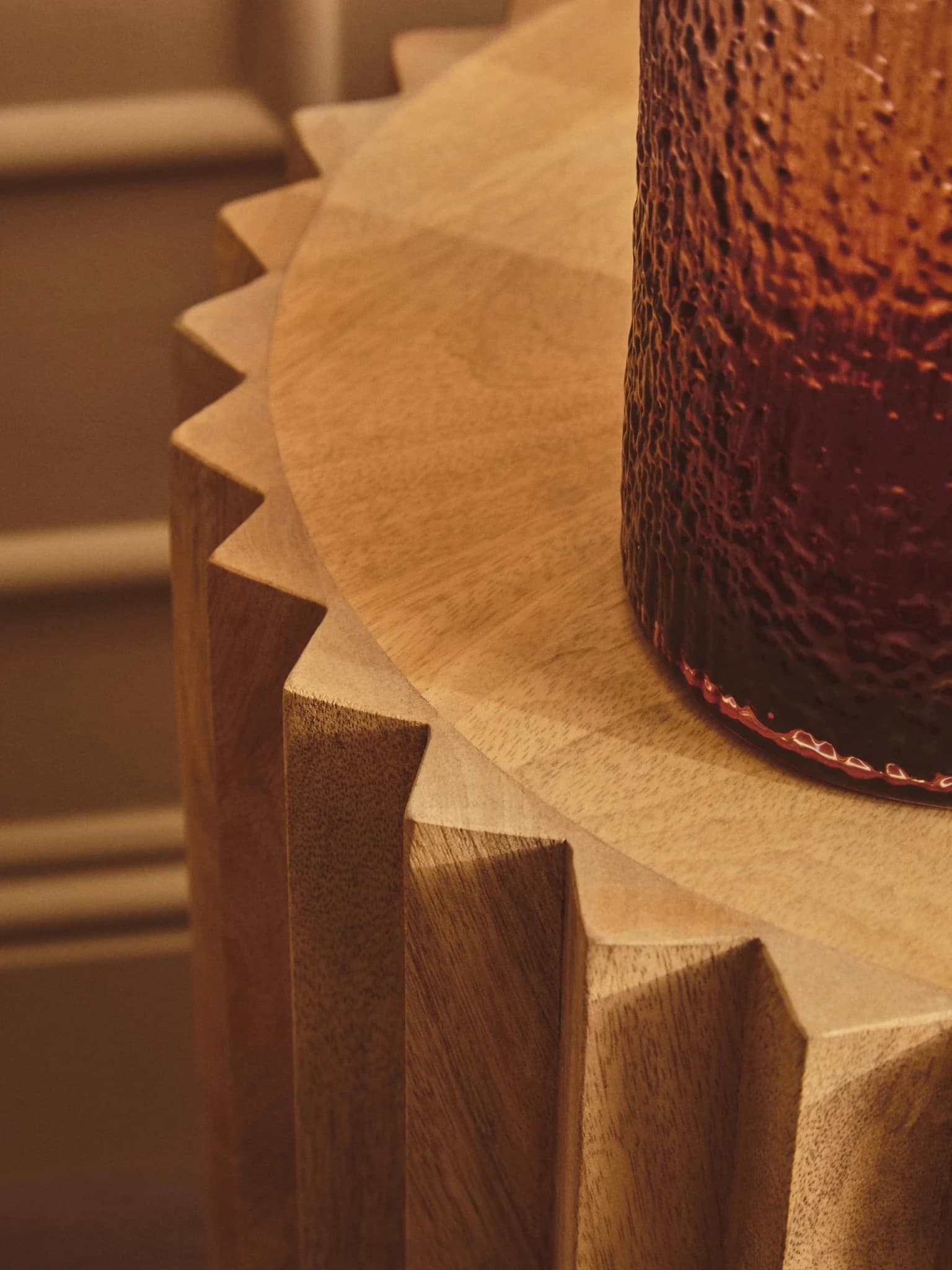 Barto Round Mango Wood Carved Ridged Side Table and Stool - Seating, photo 6 of 8