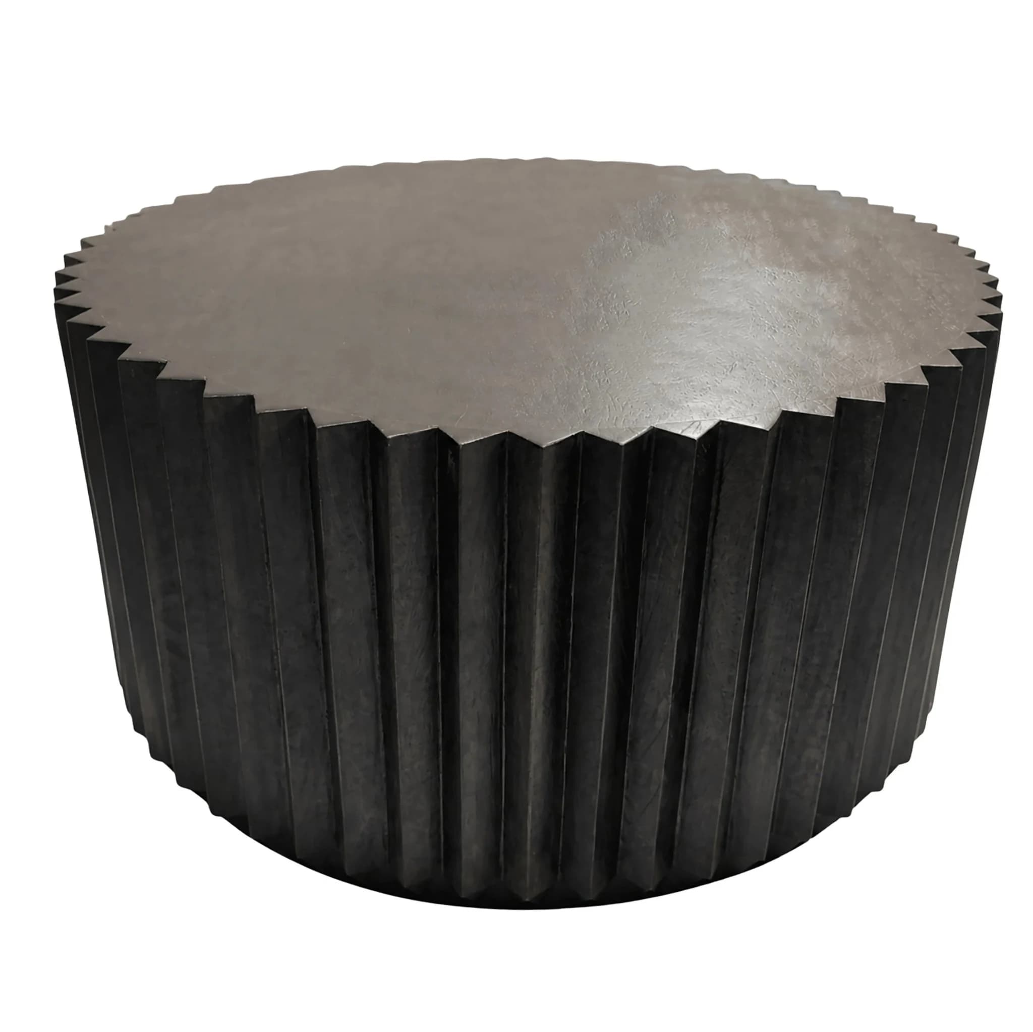 Barto Round Black Mango Wood Carved Ridge Coffee Table - Tables, photo 8 of 8