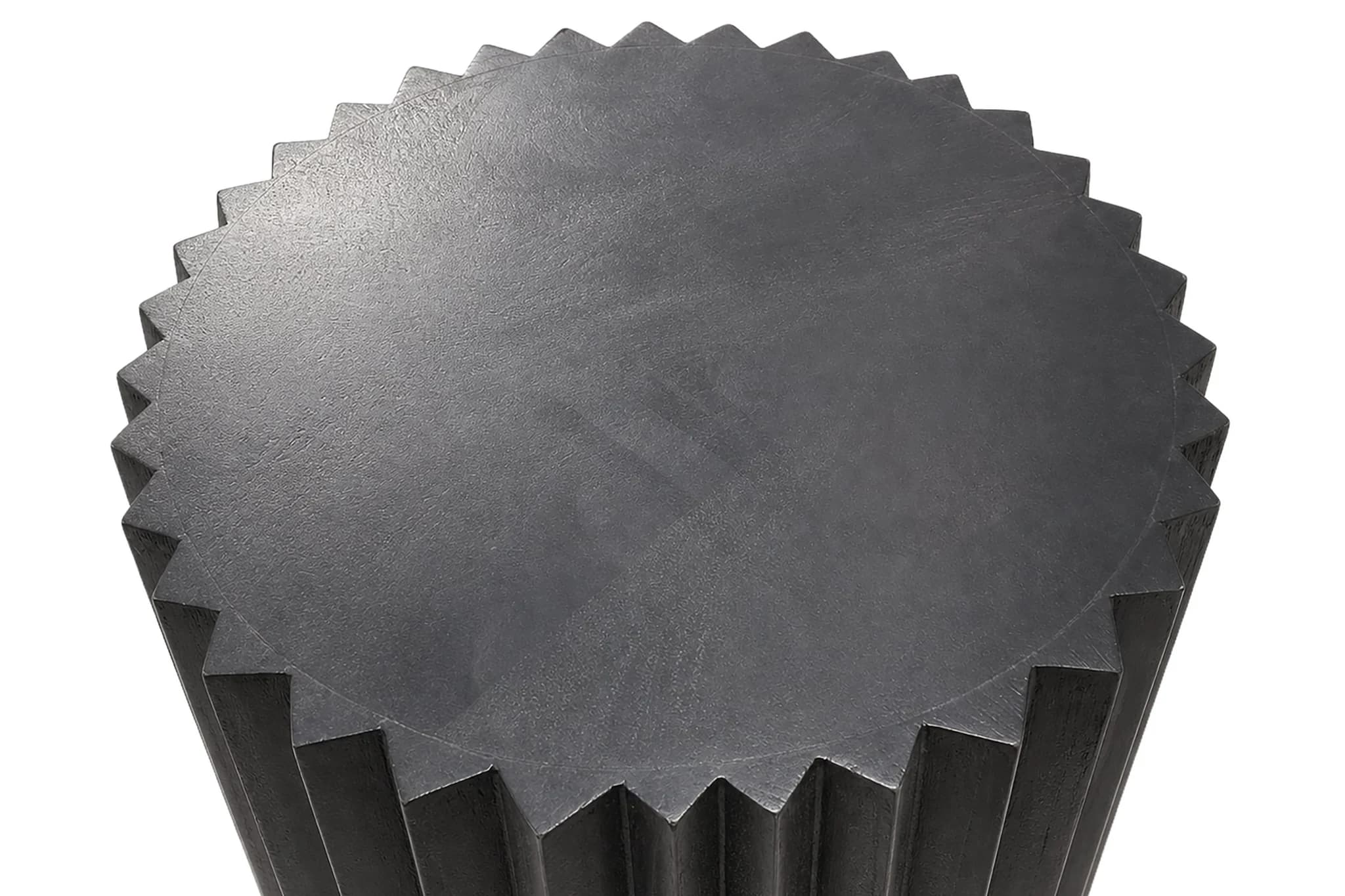 Barto Round Black Mango Wood Carved Ridge Side Table and Stool - Seating, photo 5 of 5