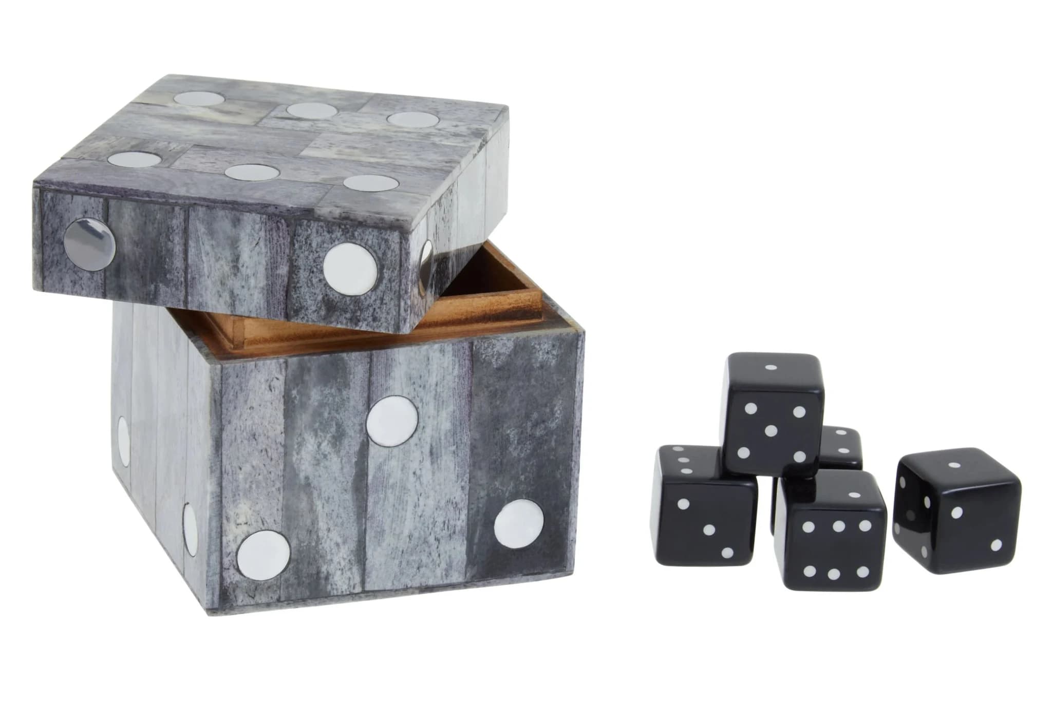 Churchill Games Grey Bone Dice Box with 5 Black Dice - Decorative, photo 6 of 8