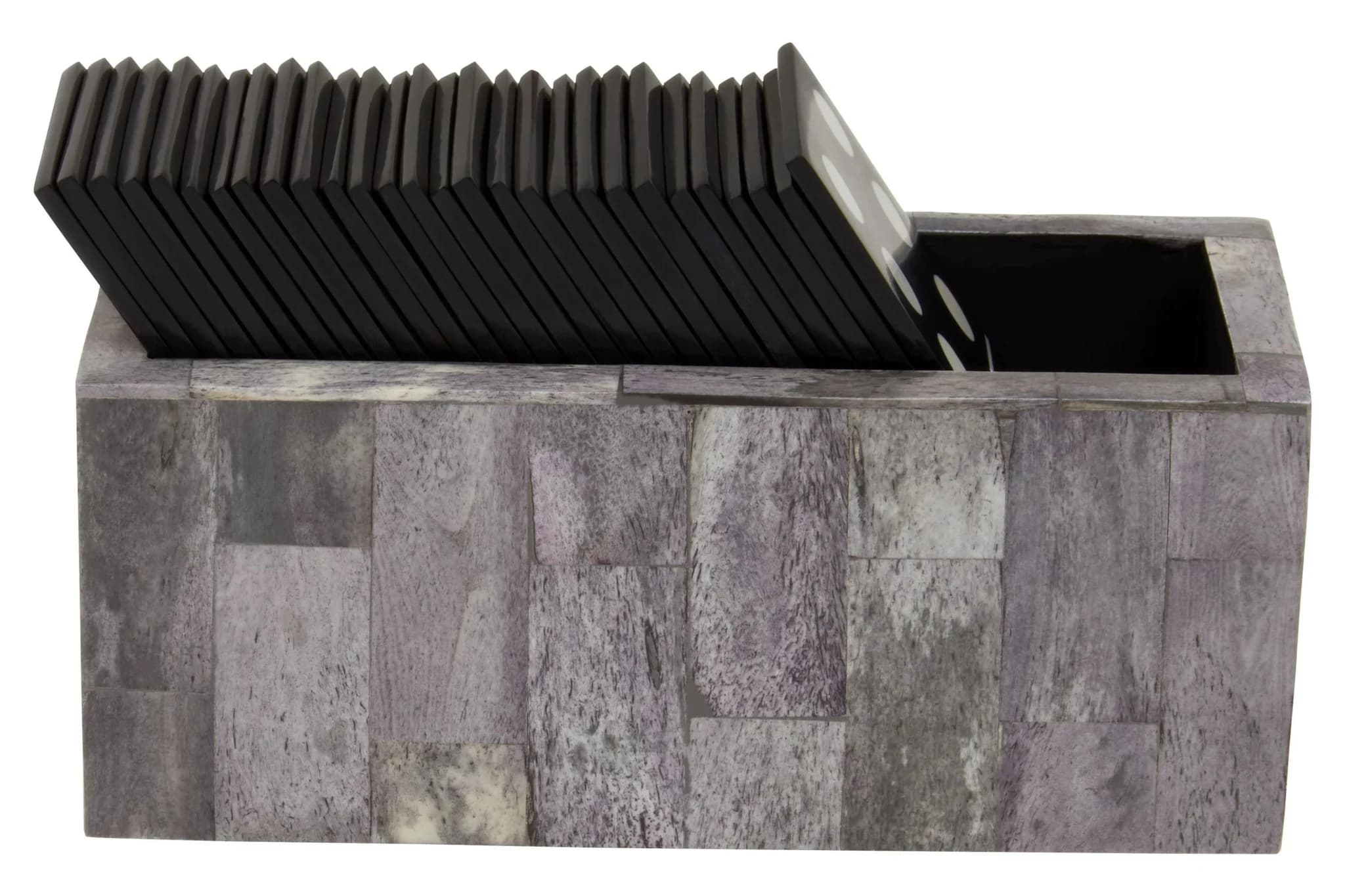 Churchill Games Grey Bone Domino Set with Black Dominoes - Decorative, photo 7 of 8