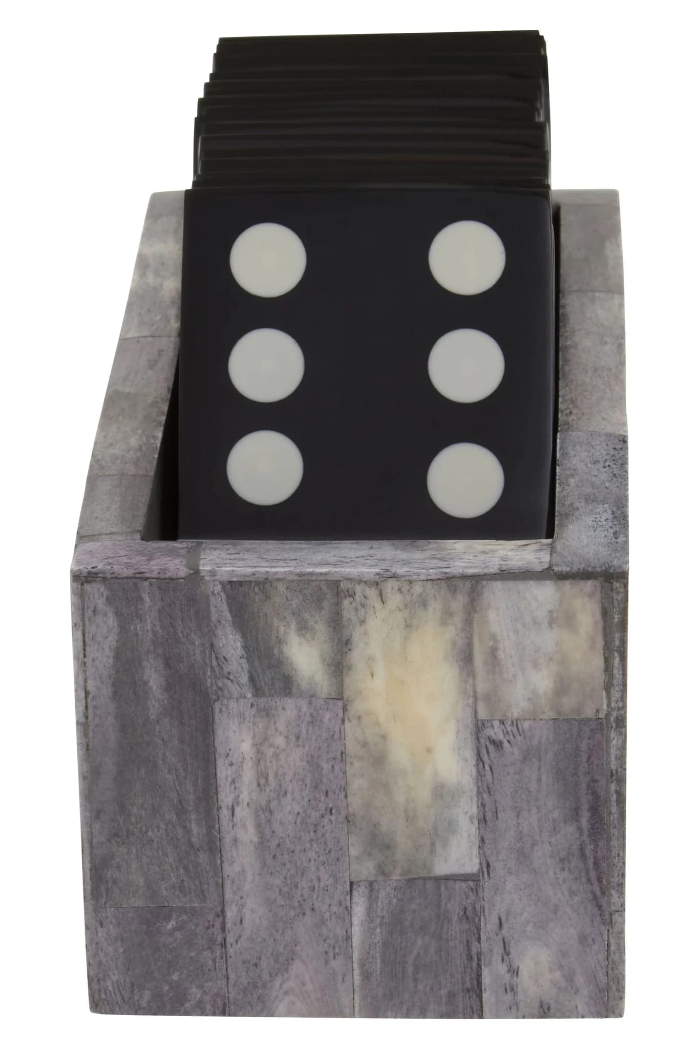 Churchill Games Grey Bone Domino Set with Black Dominoes - Decorative, photo 6 of 8