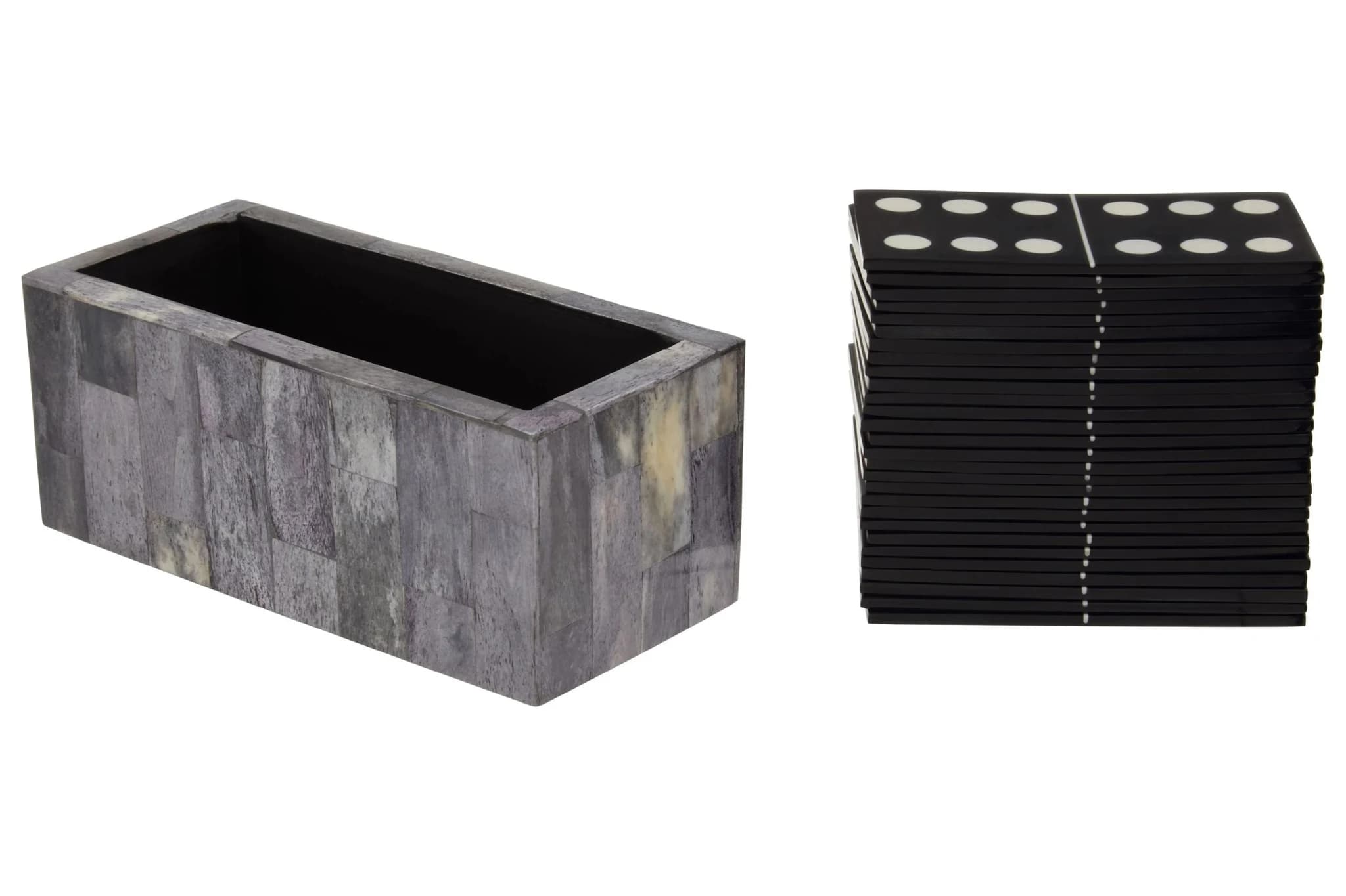 Churchill Games Grey Bone Domino Set with Black Dominoes - Decorative, photo 5 of 8