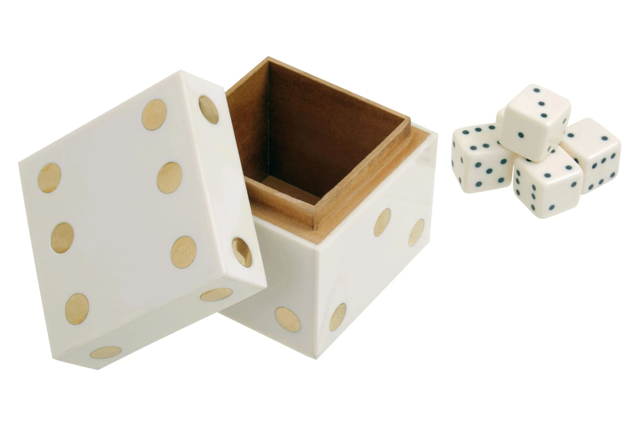 Churchill Games White and Gold Dice Box with Five White Dice - Decorative, photo 2 of 5