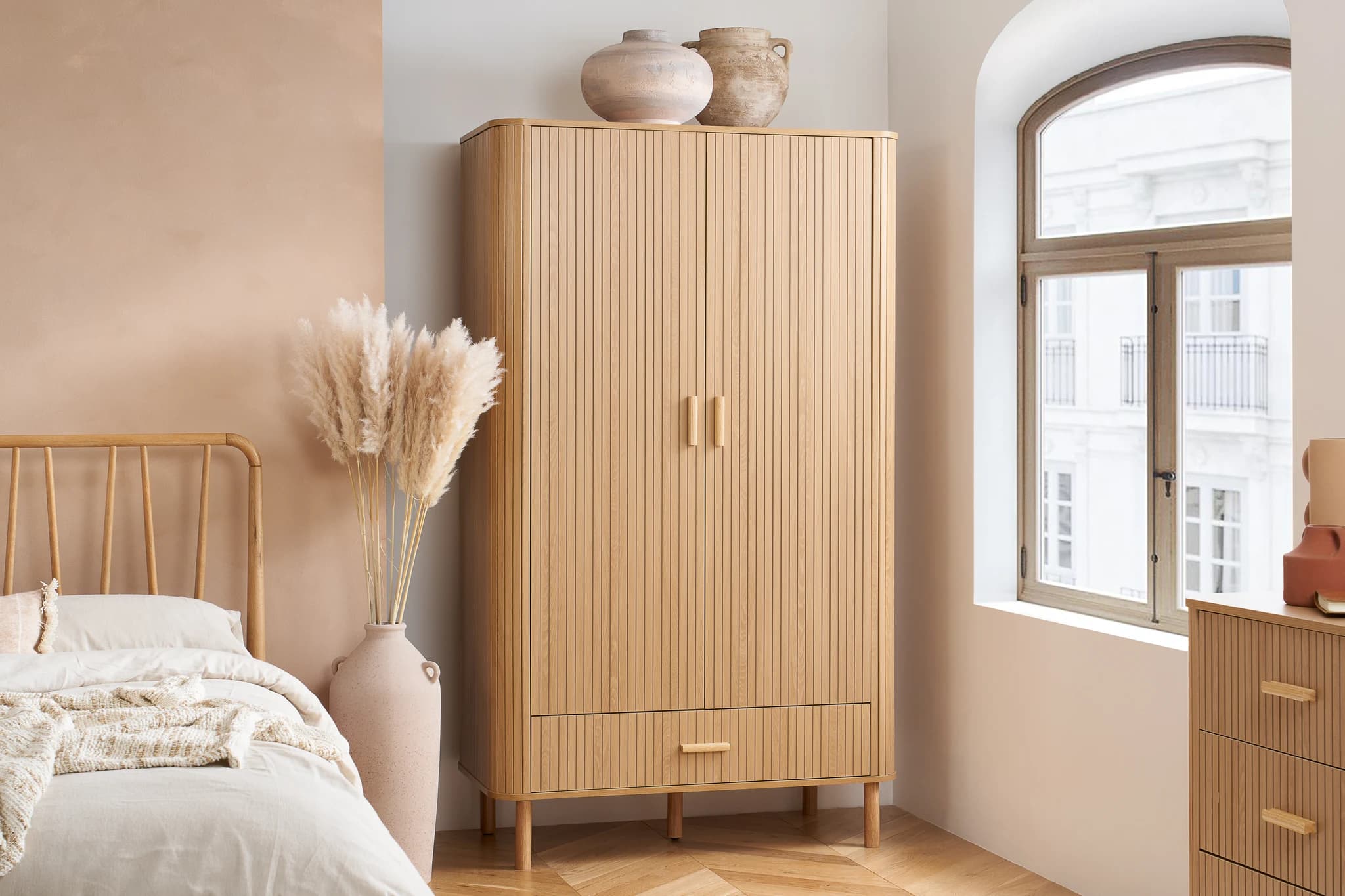 Axel 2 Door 1 Drawer Fluted Wardrobe - Wardrobes, photo 7 of 10