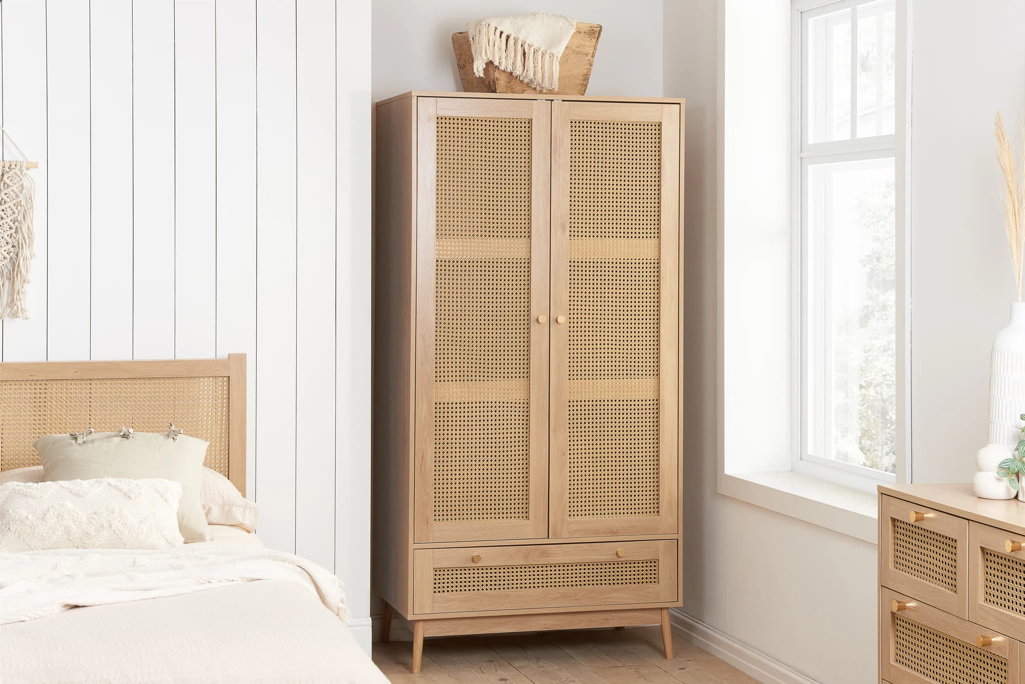 Croxley 2 Door 1 Drawer Rattan Wardrobe - Wardrobes, photo 2 of 10