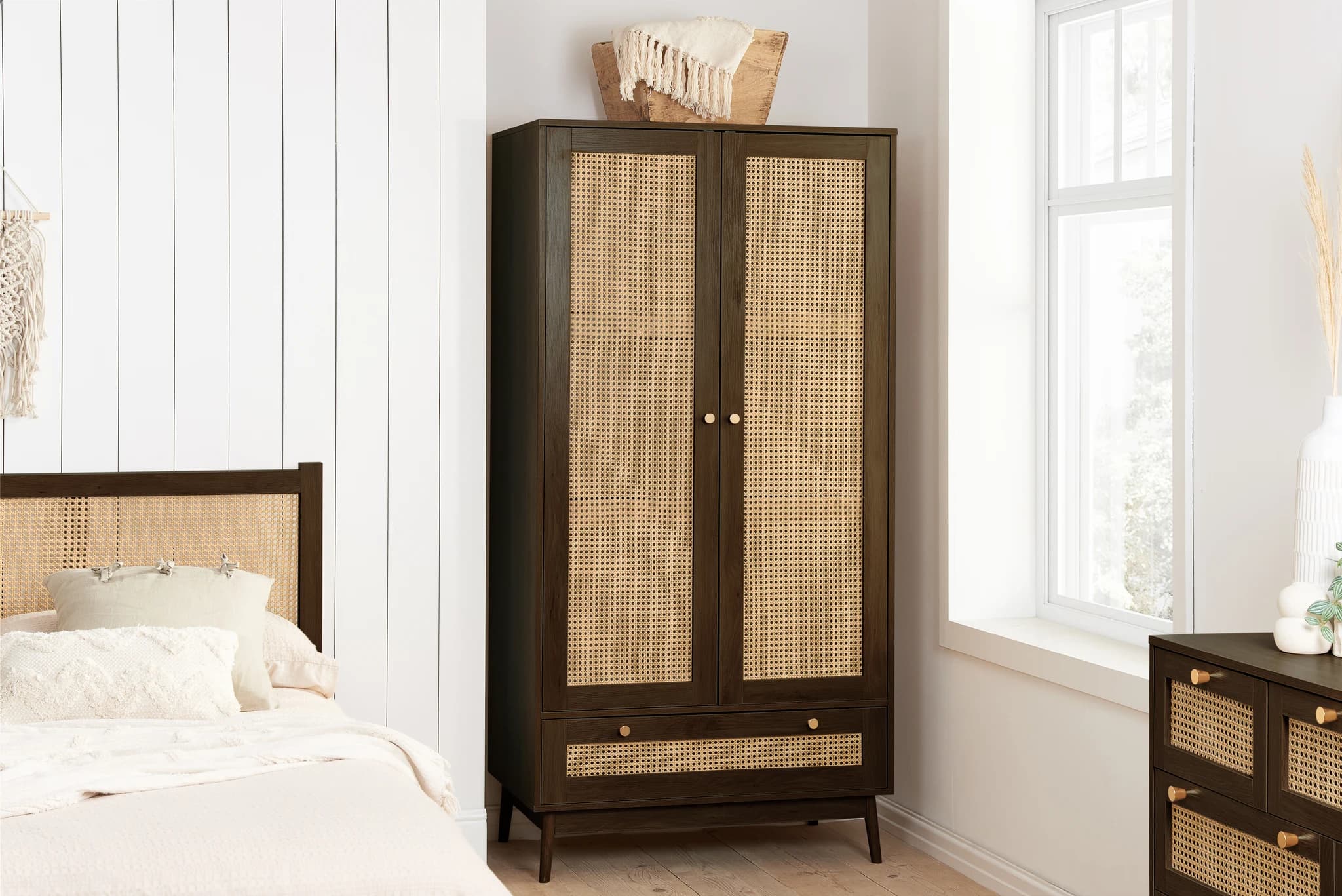 Croxley 2 Door 1 Drawer Rattan Wardrobe - Wardrobes, photo 2 of 10