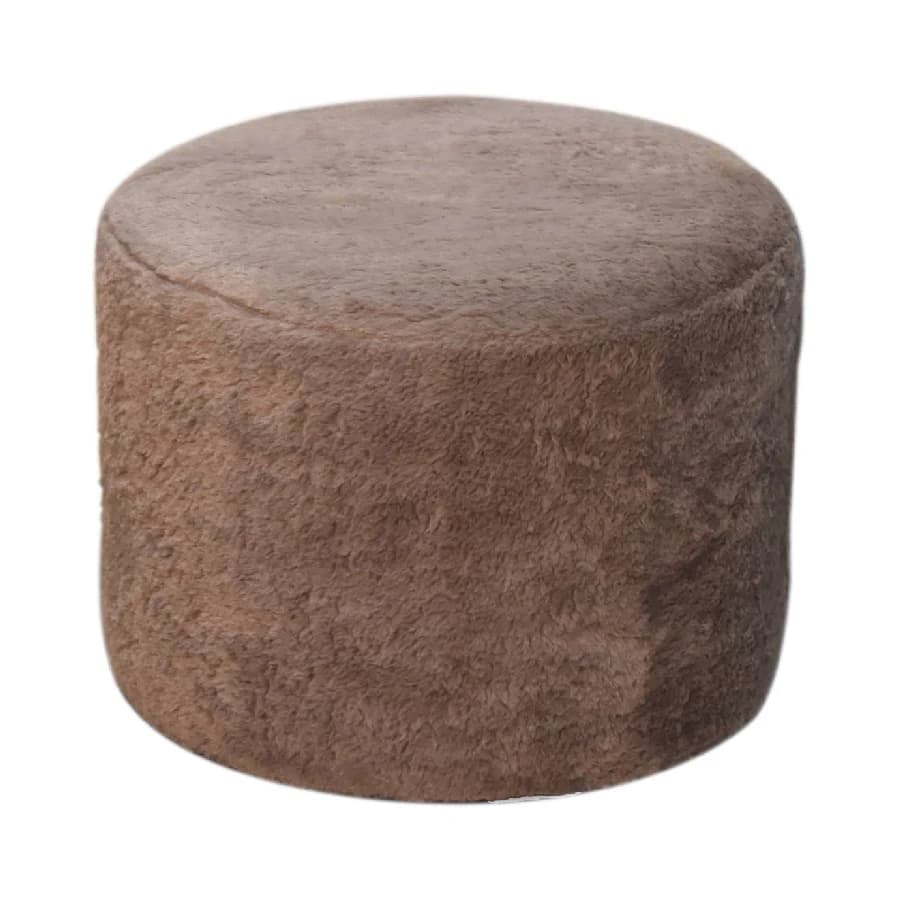Mocha Faux Fur Round Footstool - Footstools & ottomans, photo 3 of 9