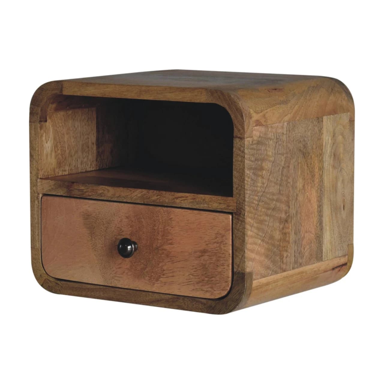 Extra Mini Wall Mounted Curved Oak-ish Bedside with Open Slot - Bedside tables, photo 2 of 9