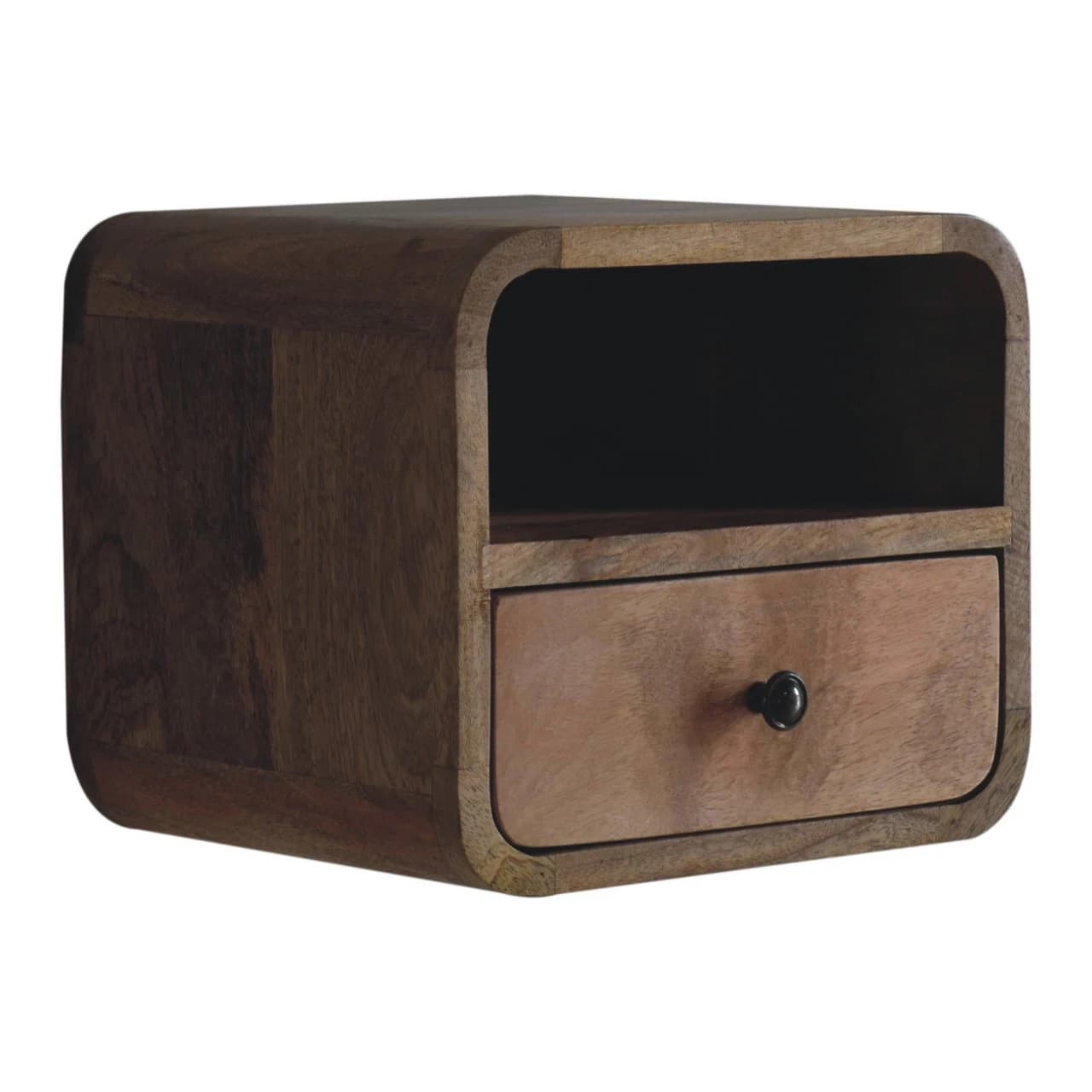 Extra Mini Wall Mounted Curved Oak-ish Bedside with Open Slot - Bedside tables, photo 3 of 9