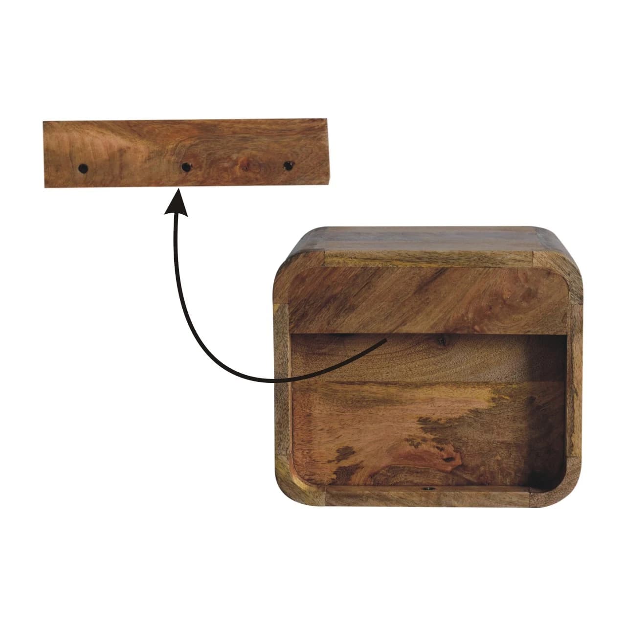 Extra Mini Wall Mounted Curved Oak-ish Bedside with Open Slot - Bedside tables, photo 9 of 9