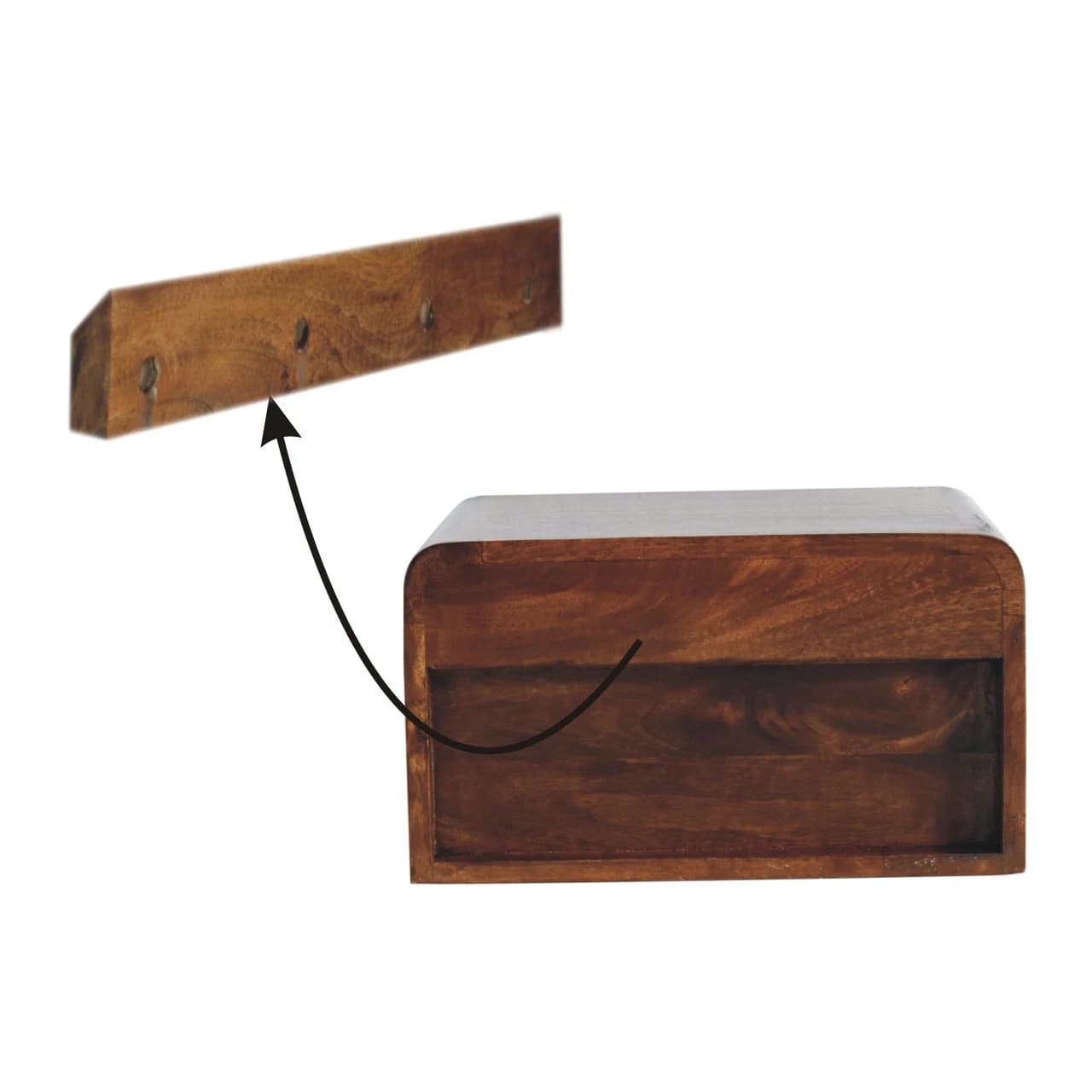 Chunky Chestnut 1 Drawer Wall Mounted Nightstand - Bedside tables, photo 9 of 9