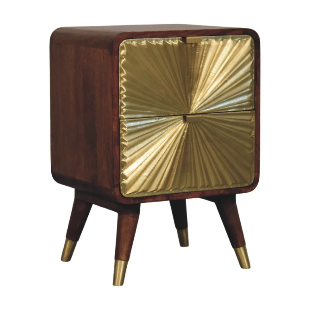 Avora Brass Embossed 2 Drawer Chestnut Nightstand - Bedside tables, photo 2 of 9