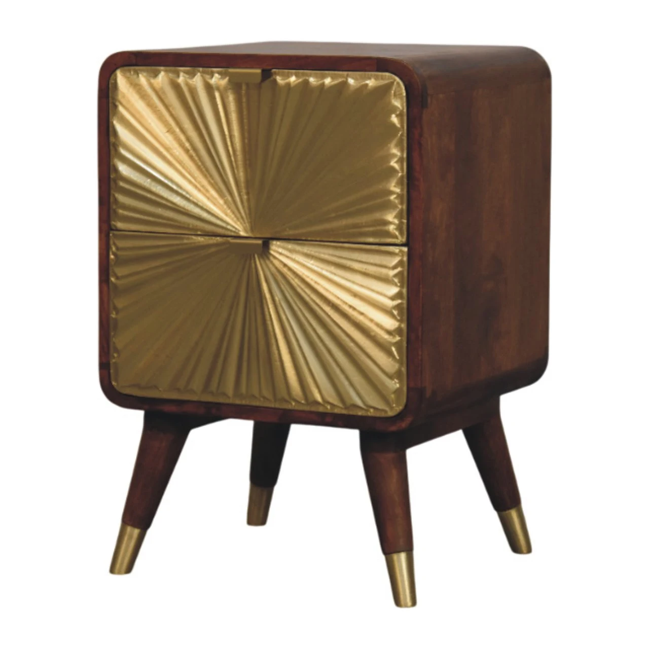 Avora Brass Embossed 2 Drawer Chestnut Nightstand - Bedside tables, photo 3 of 9