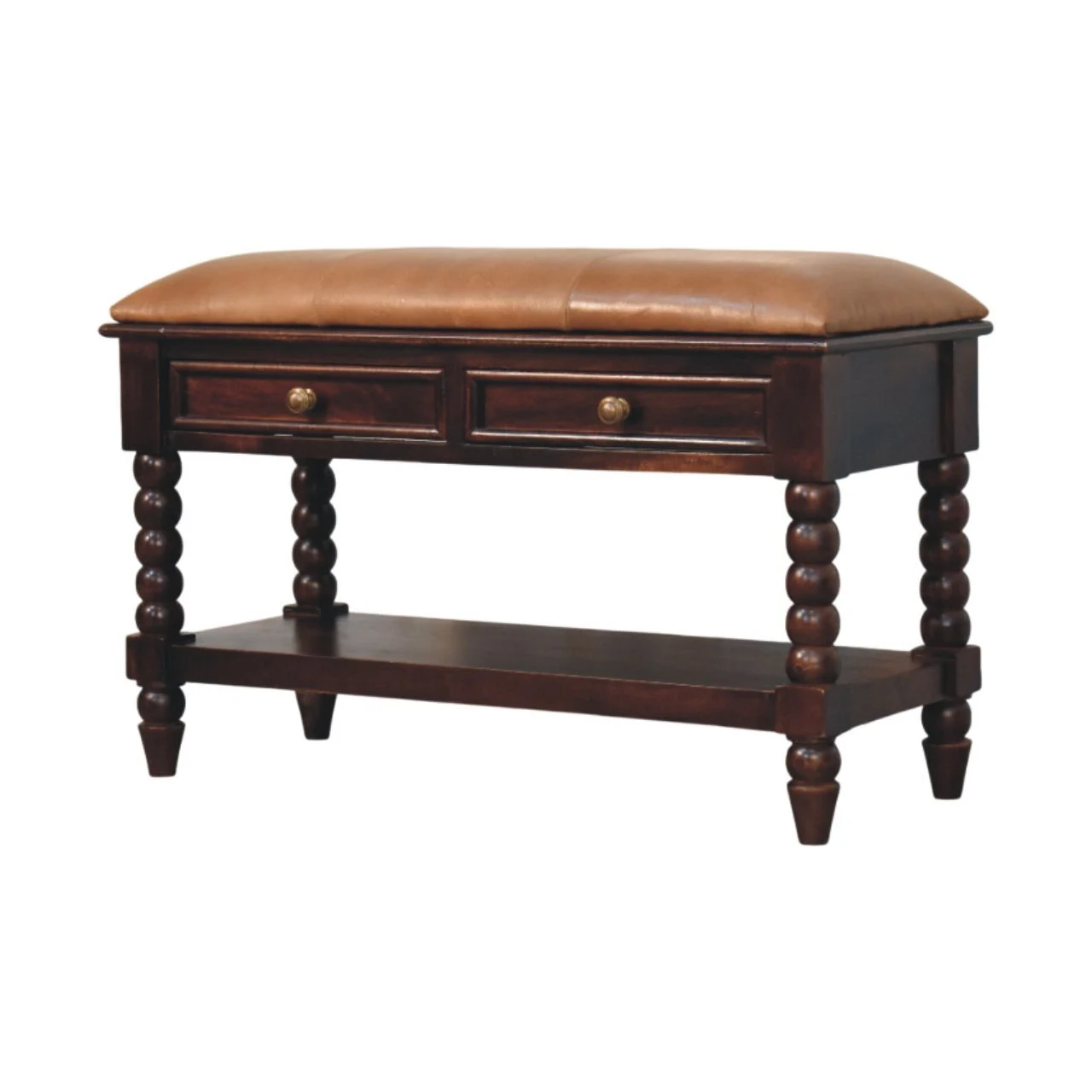 Spindle Winewood Leather Bench - Benches, photo 2 of 9
