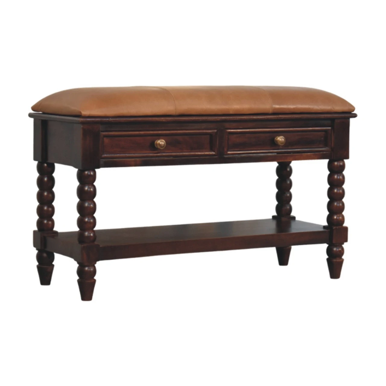 Spindle Winewood Leather Bench - Benches, photo 3 of 9