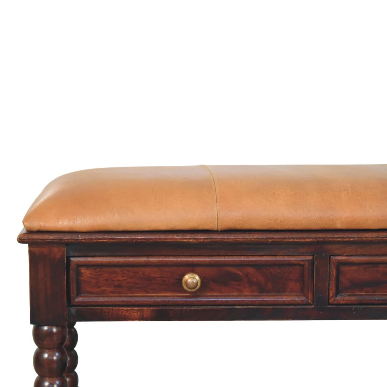 Spindle Winewood Leather Bench - Benches, photo 4 of 9