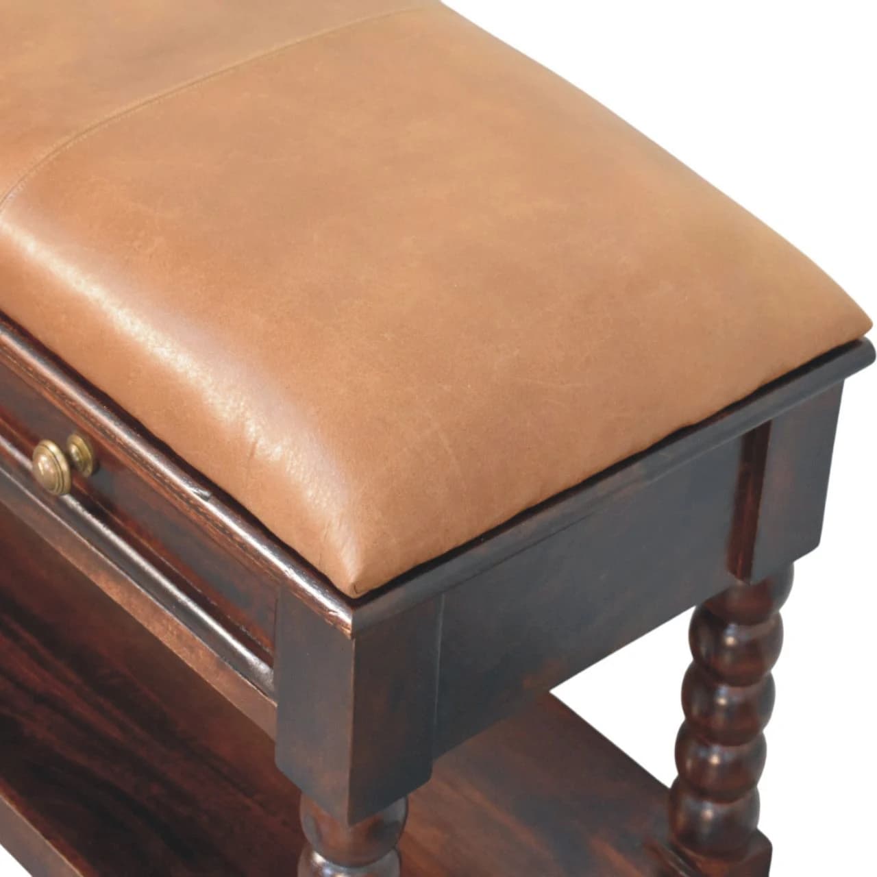 Spindle Winewood Leather Bench - Benches, photo 5 of 9