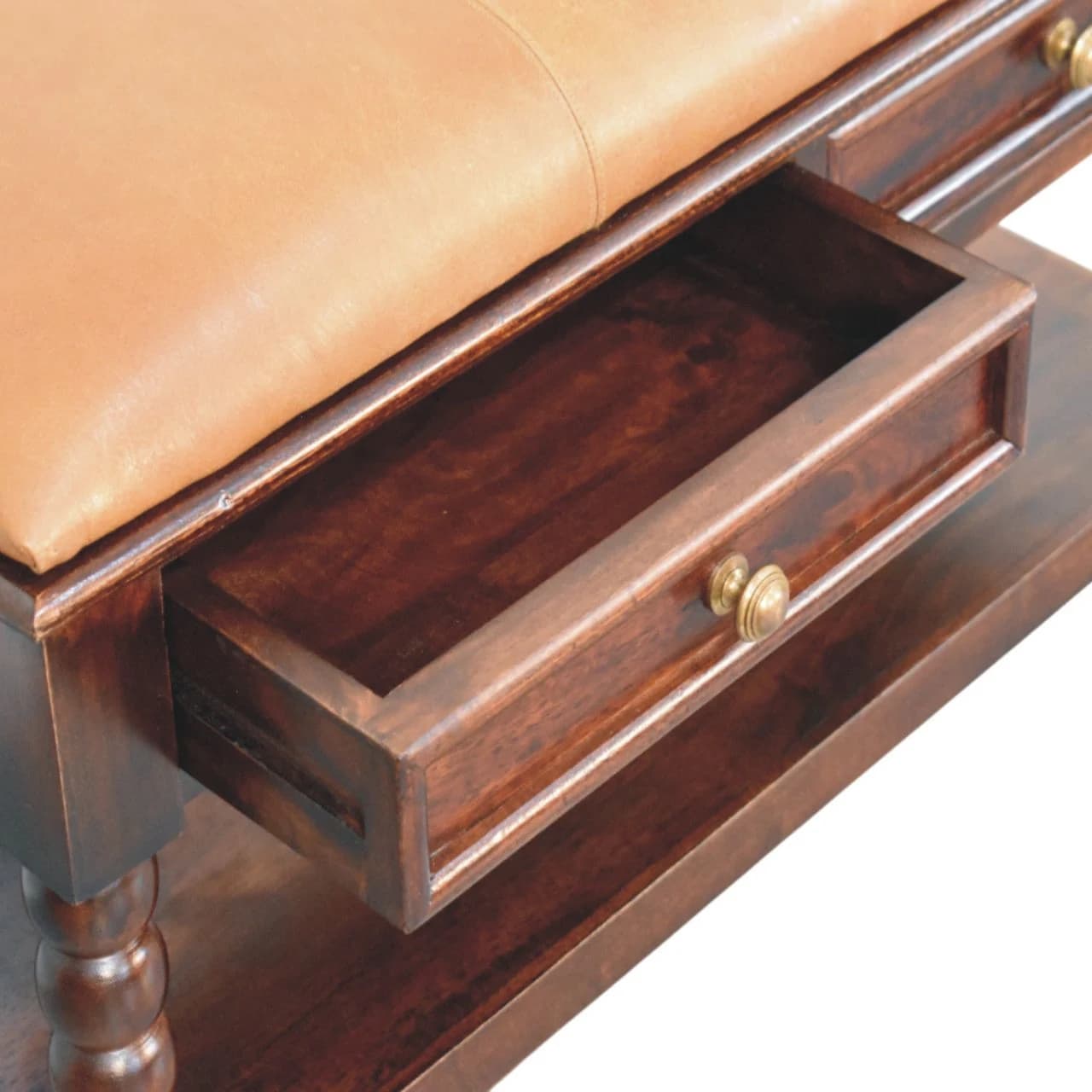 Spindle Winewood Leather Bench - Benches, photo 6 of 9
