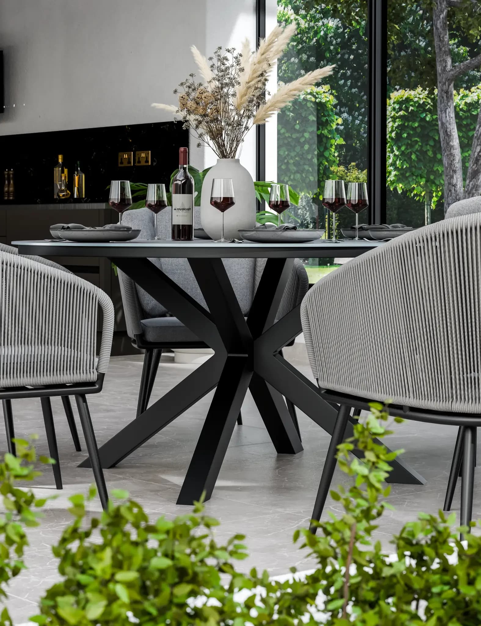Aspen 6 Seater Round Ceramic Glass Dining Set with Aspen Rope Chairs - Outdoor, photo 4 of 5