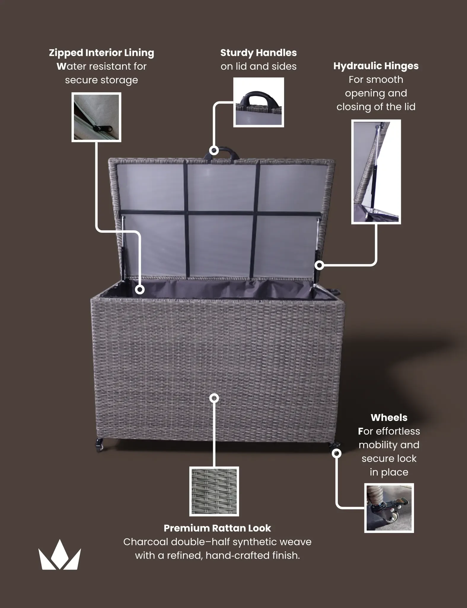 Charcoal Weave 510L KD Cushion Storage Box - Outdoor, photo 4 of 5