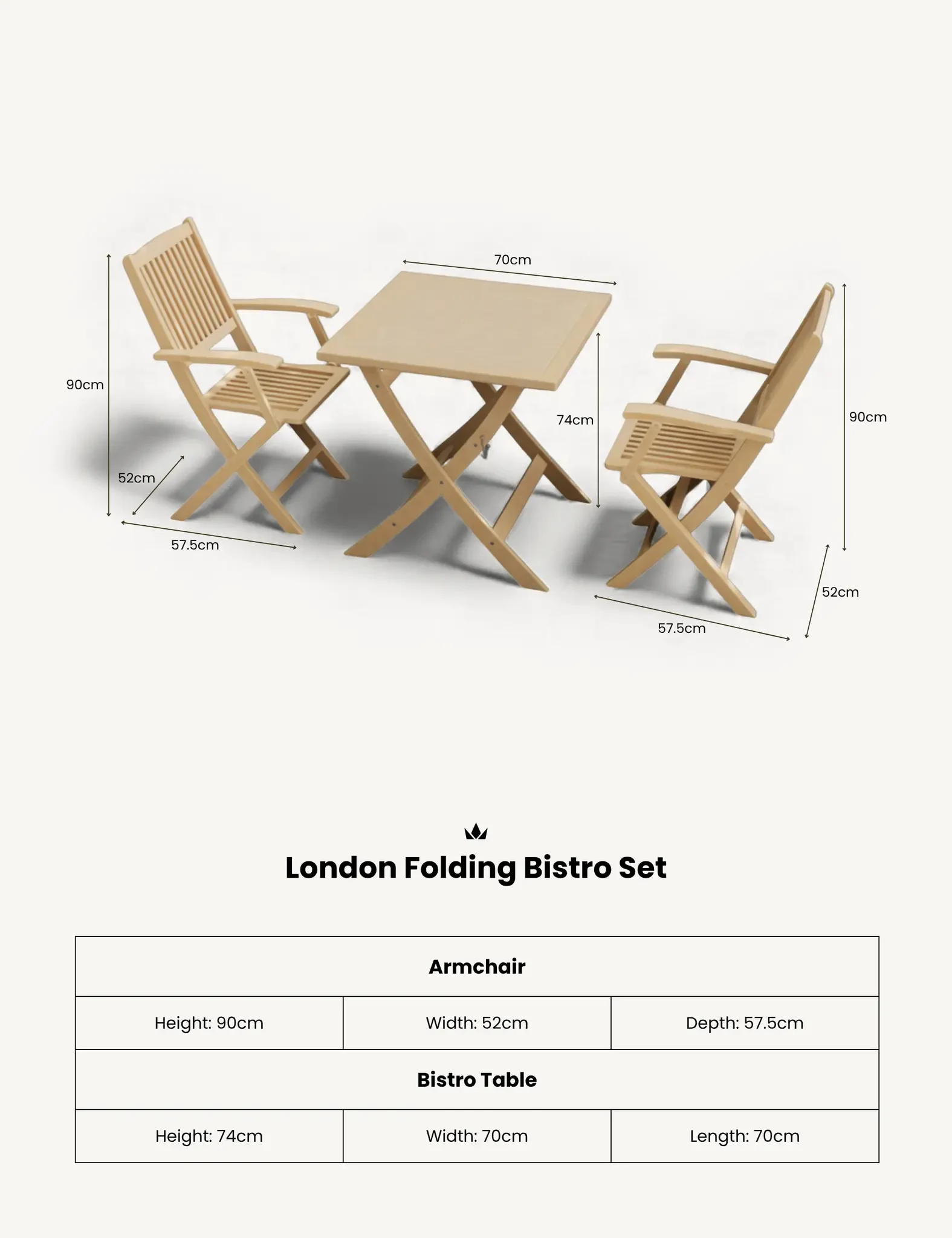 London 2 Seater Square Folding Bistro Set with London Folding Armchairs - Outdoor, photo 4 of 6