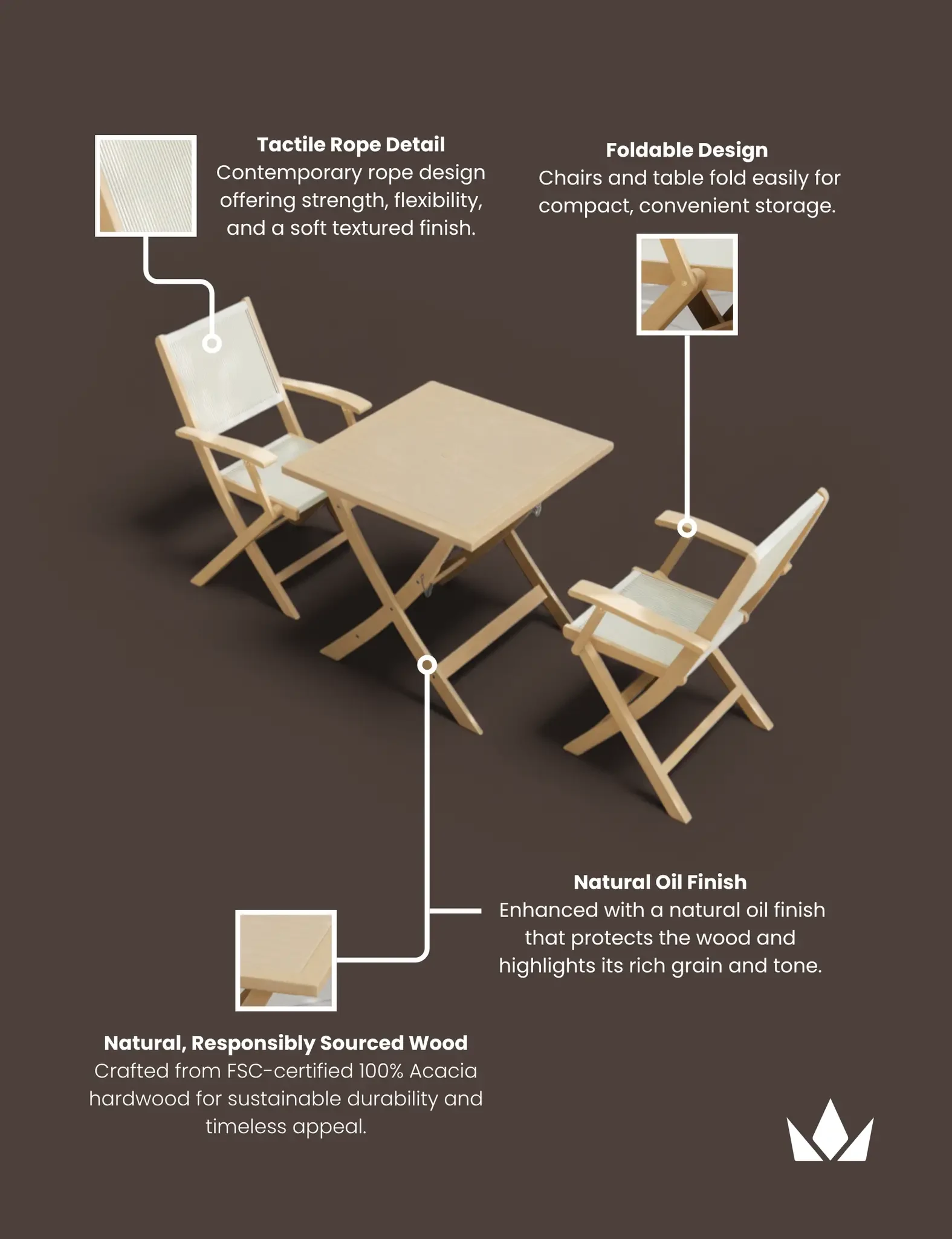 London 2 Seater Square Folding Bistro Set with London Rope Folding Armchairs - Outdoor, photo 4 of 6