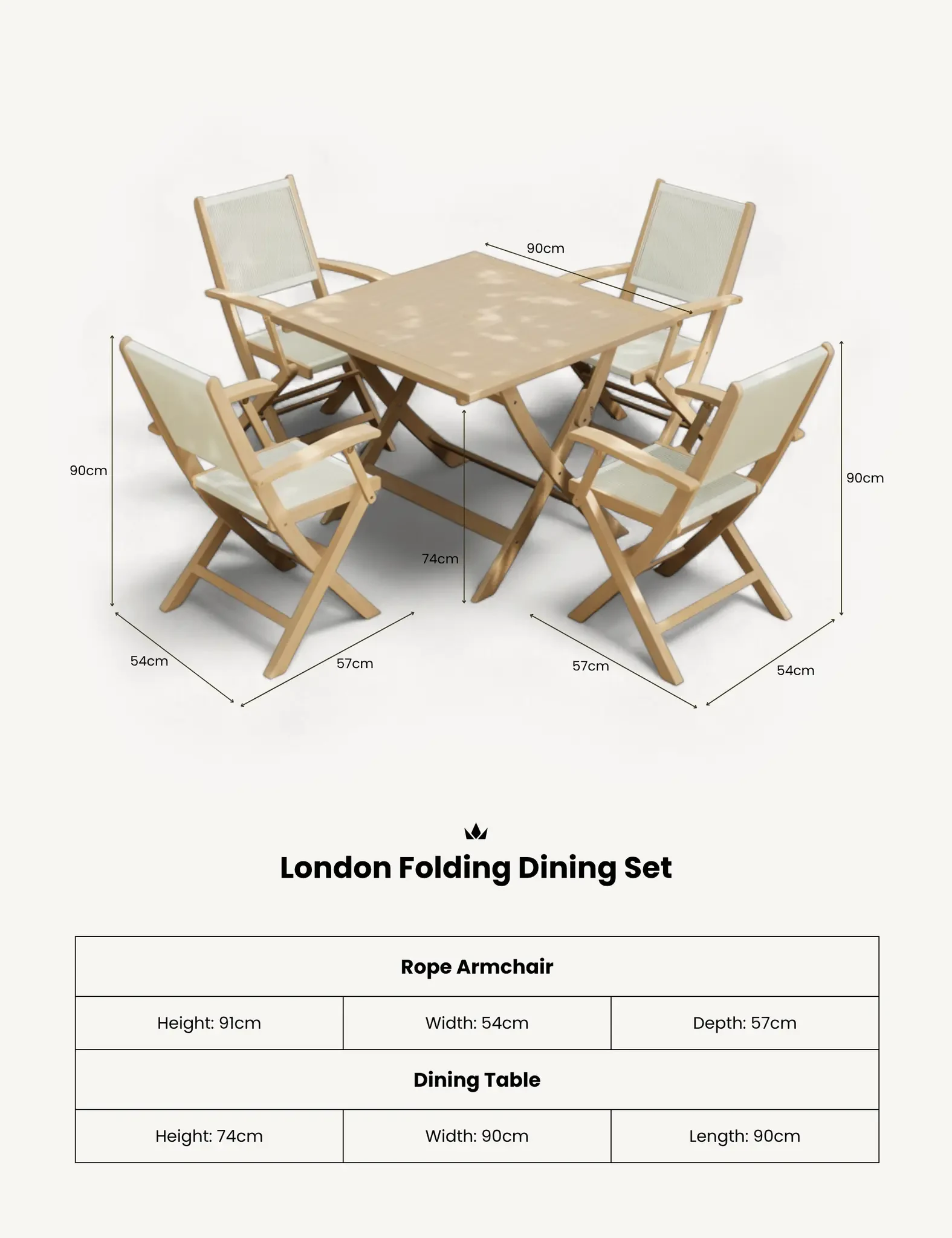 London 4 Seater Square Folding Set with London Rope Folding Armchairs - Outdoor, photo 3 of 6