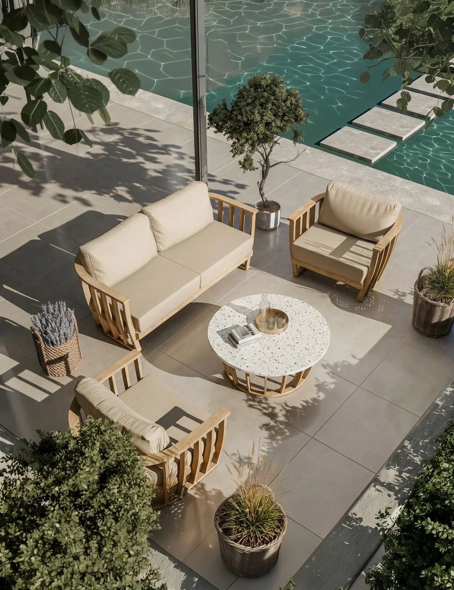 LUCCA 5-Seater Wood Lounging Set with Coffee Table - Outdoor, photo 1 of 6