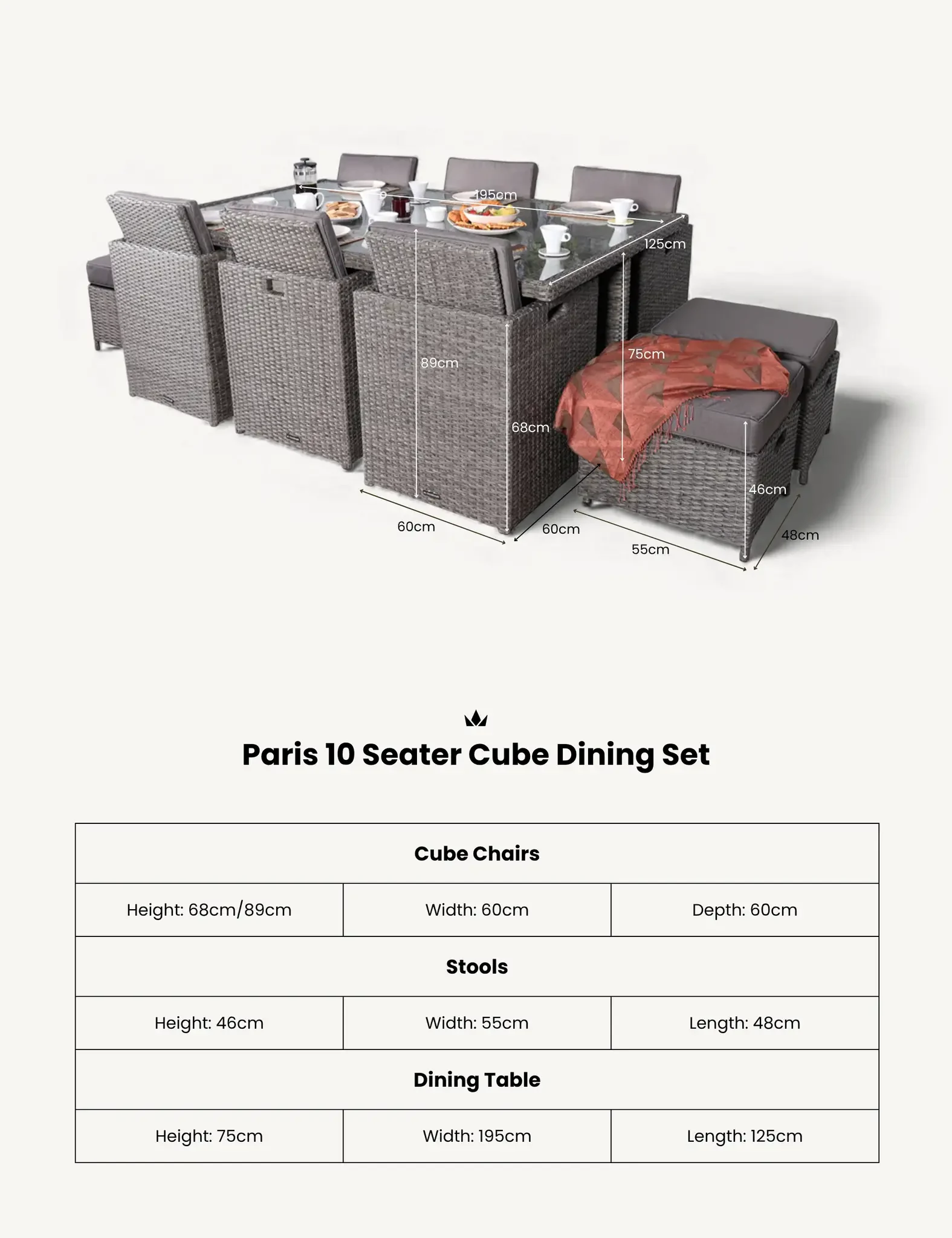 Paris 10 Seater Cube Dining Set - Outdoor, photo 4 of 6