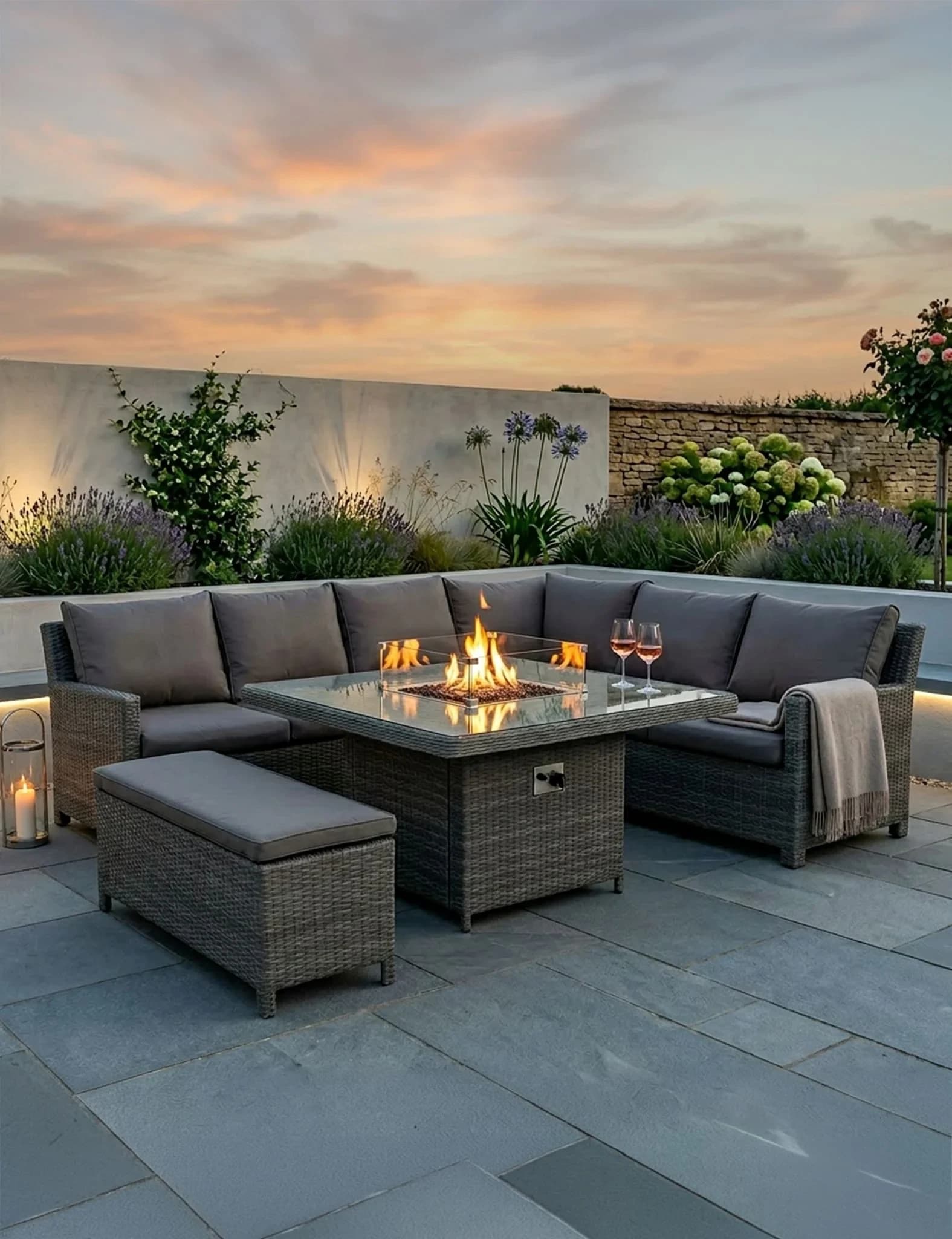 Paris 8 Seater Deluxe Modular Corner Dining & Lounging Set -with Square Fire Pit Table - Outdoor, photo 1 of 6