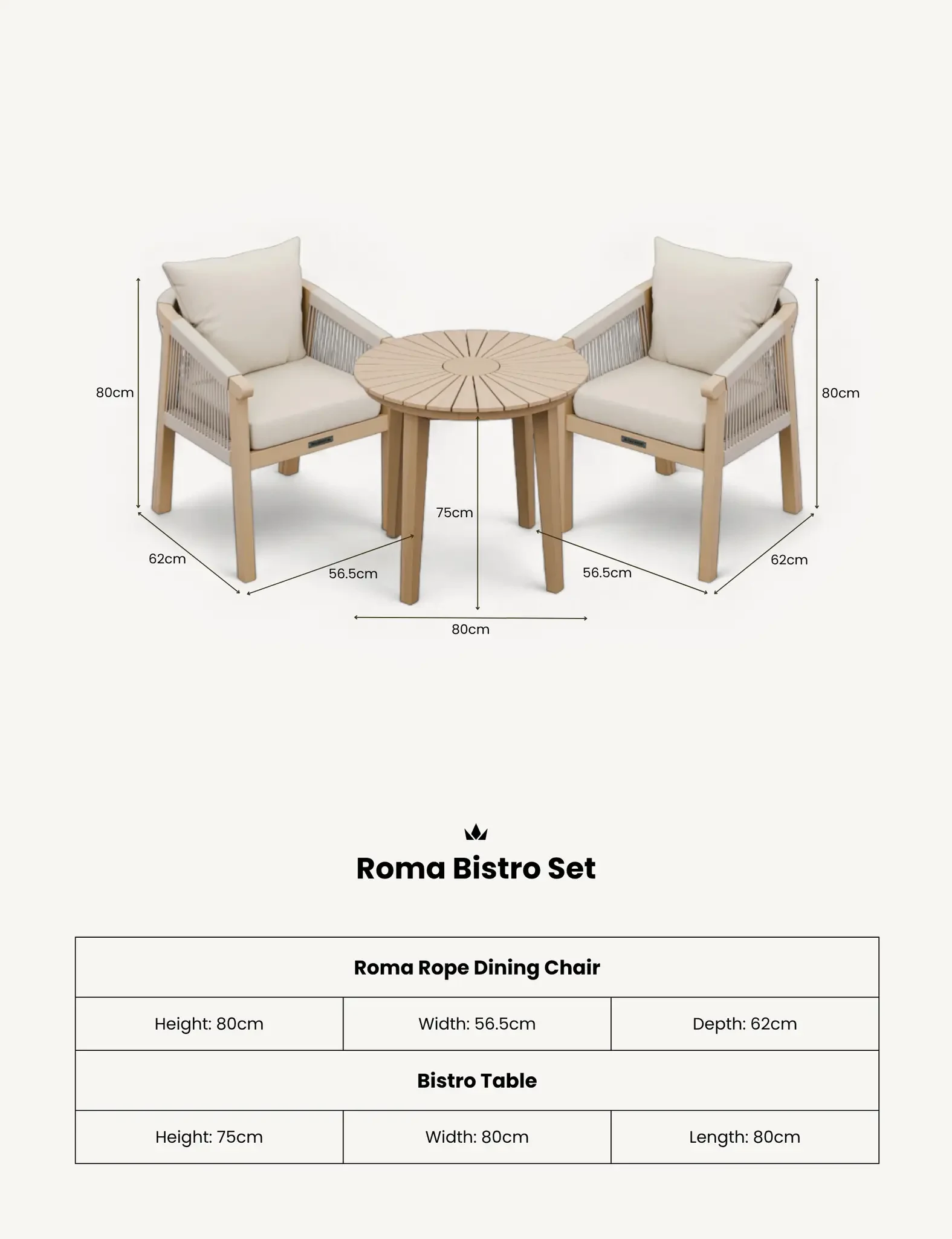 Roma 2 Seater Round Sunray Bistro Set with Roma Dining Chairs - Outdoor, photo 5 of 6