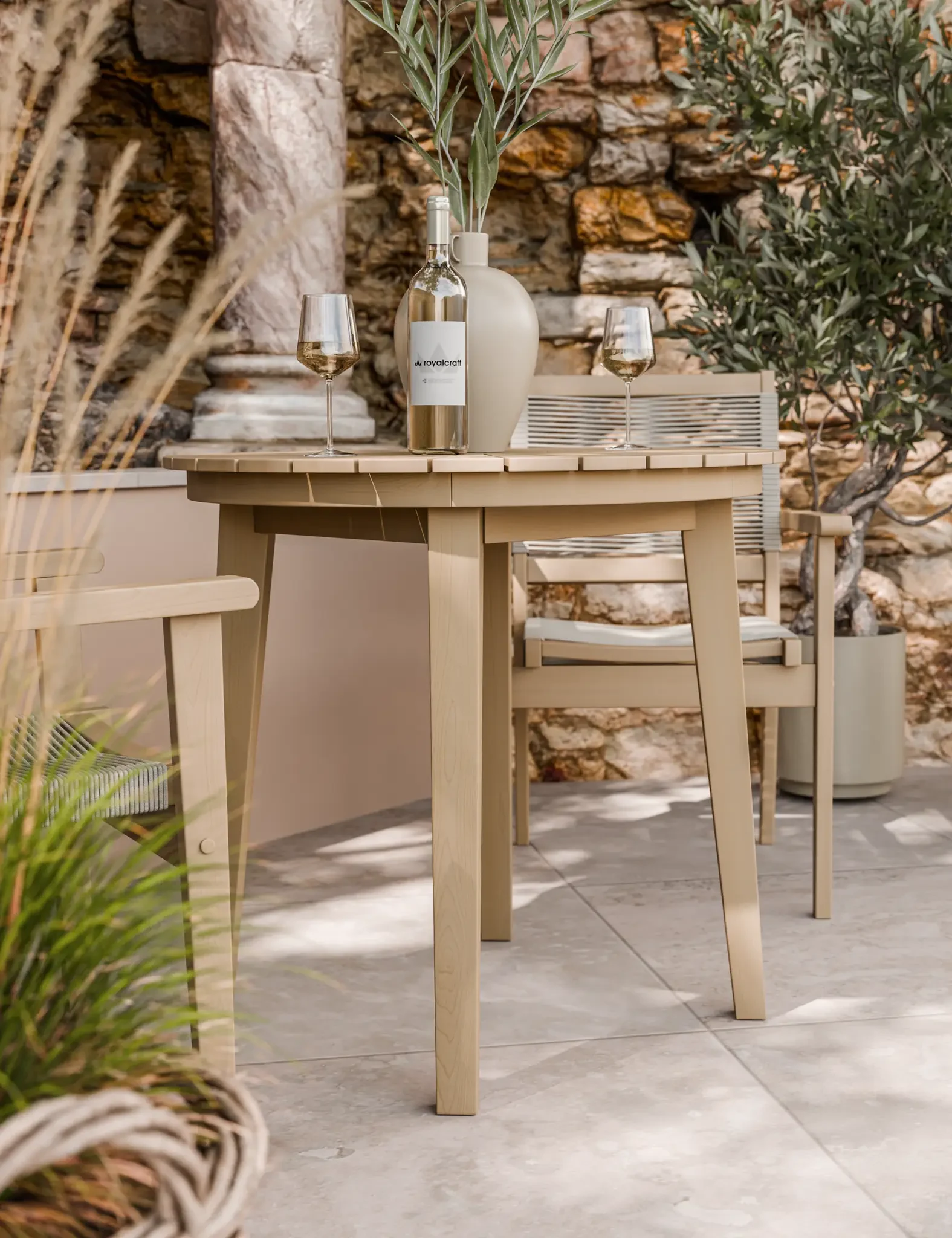 Roma 80cm Round Sunray Bistro Set with Roma Rope Stacking Chairs - Outdoor, photo 3 of 6