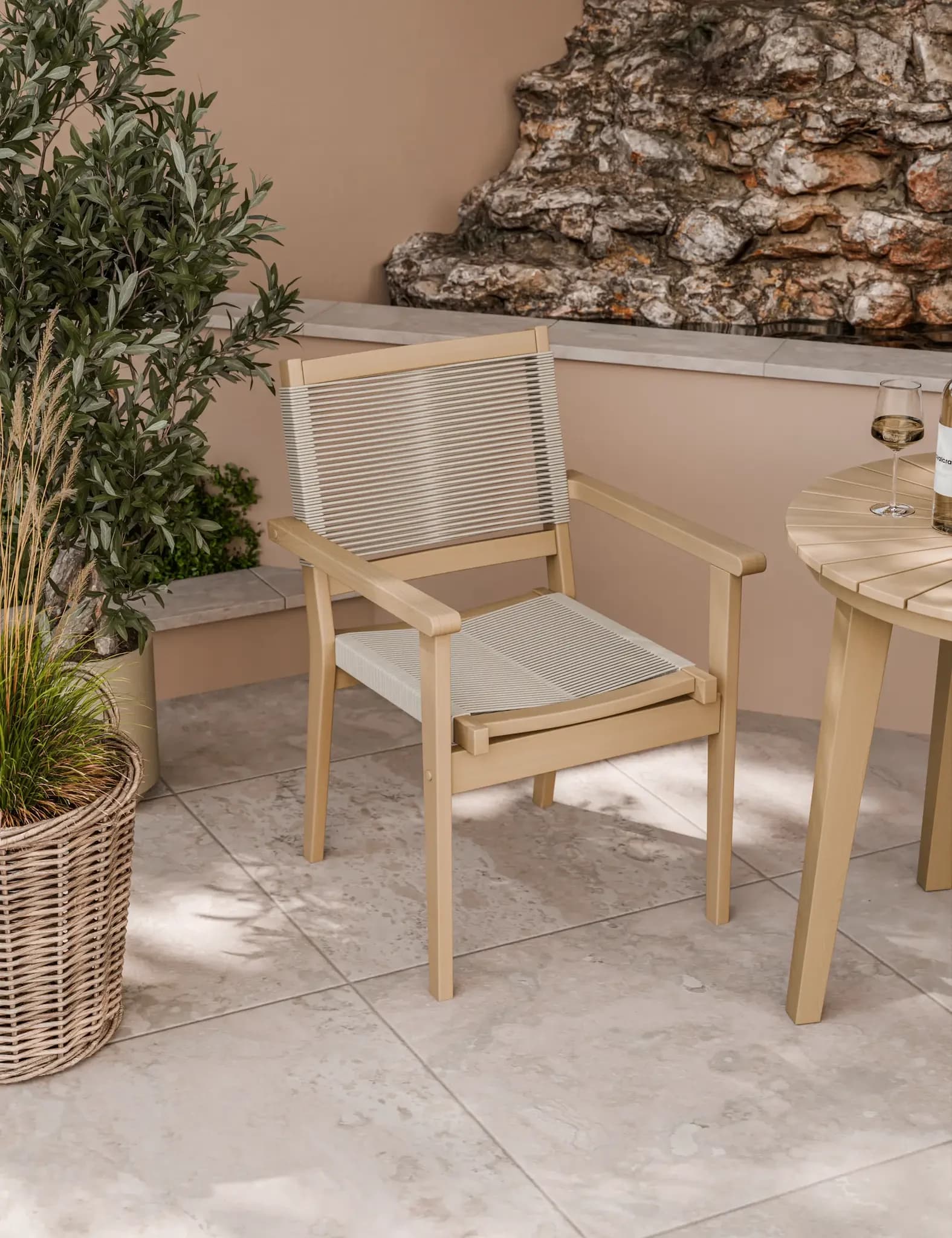 Roma 80cm Round Sunray Bistro Set with Roma Rope Stacking Chairs - Outdoor, photo 2 of 6