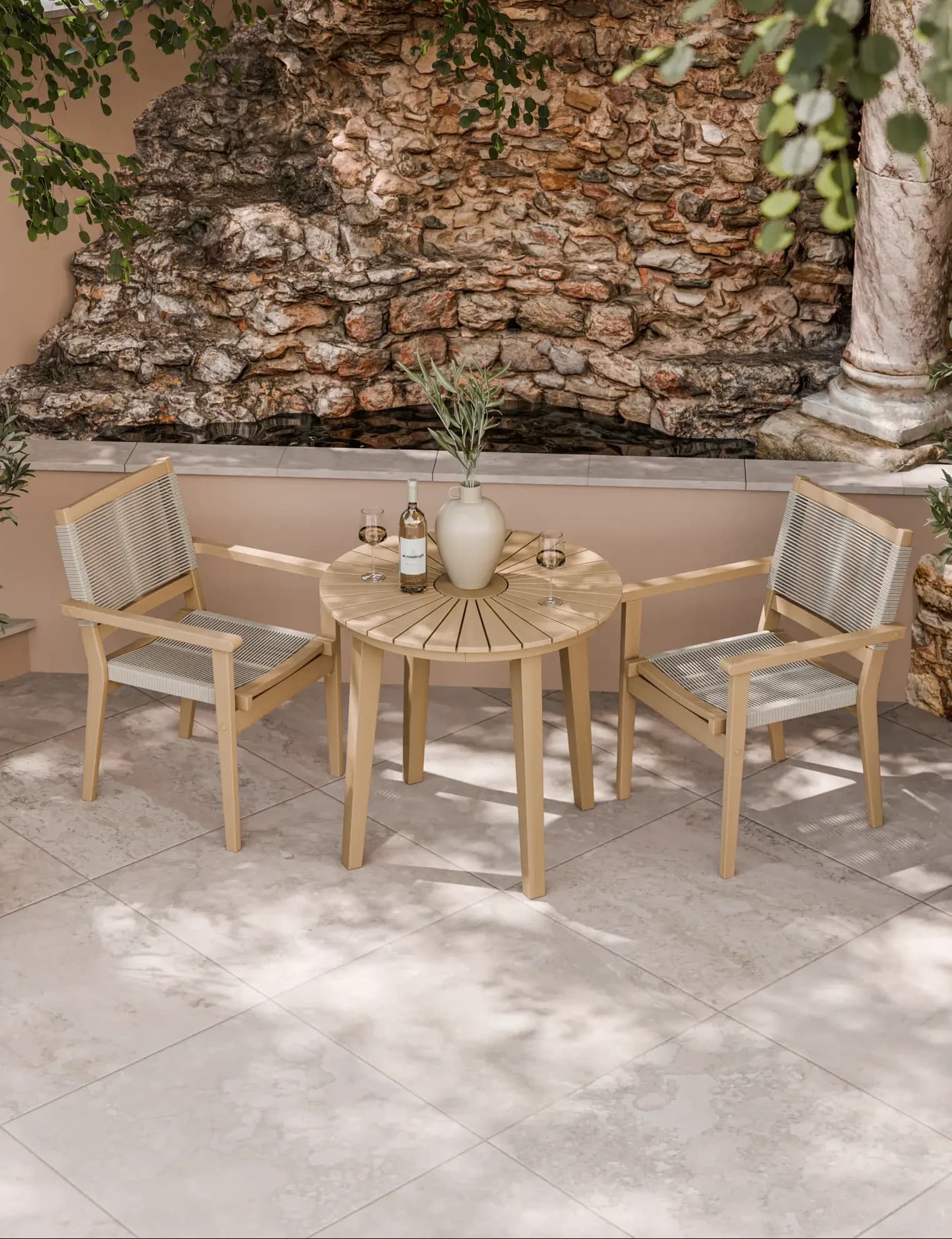 Roma 80cm Round Sunray Bistro Set with Roma Rope Stacking Chairs - Outdoor, photo 1 of 6
