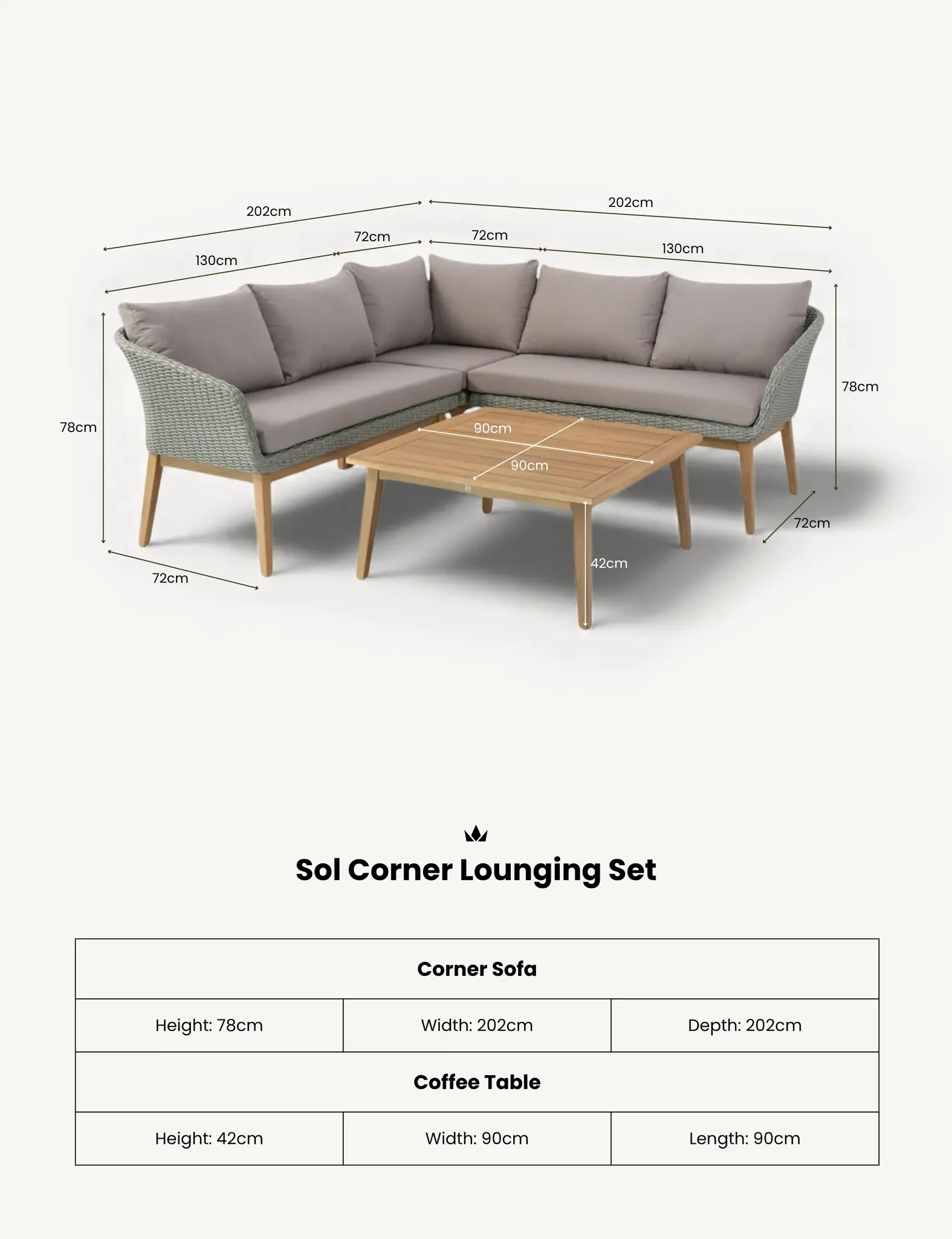 Sol 5 Seater Corner Lounge Set with Square Coffee Table - Outdoor, photo 4 of 6