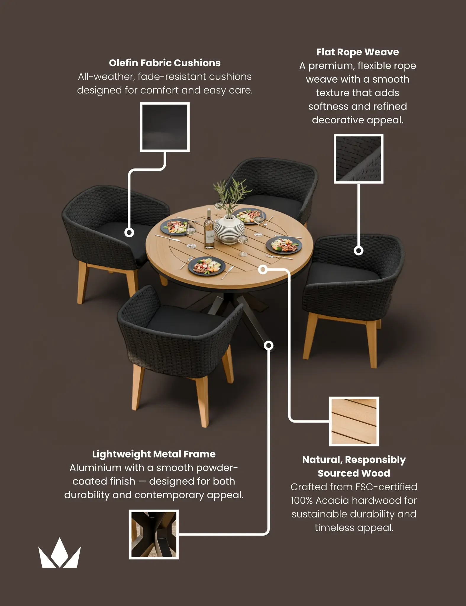 Tuscany 4 Seater Round Dining Set with Eden Night Dining Chairs - Outdoor, photo 5 of 6