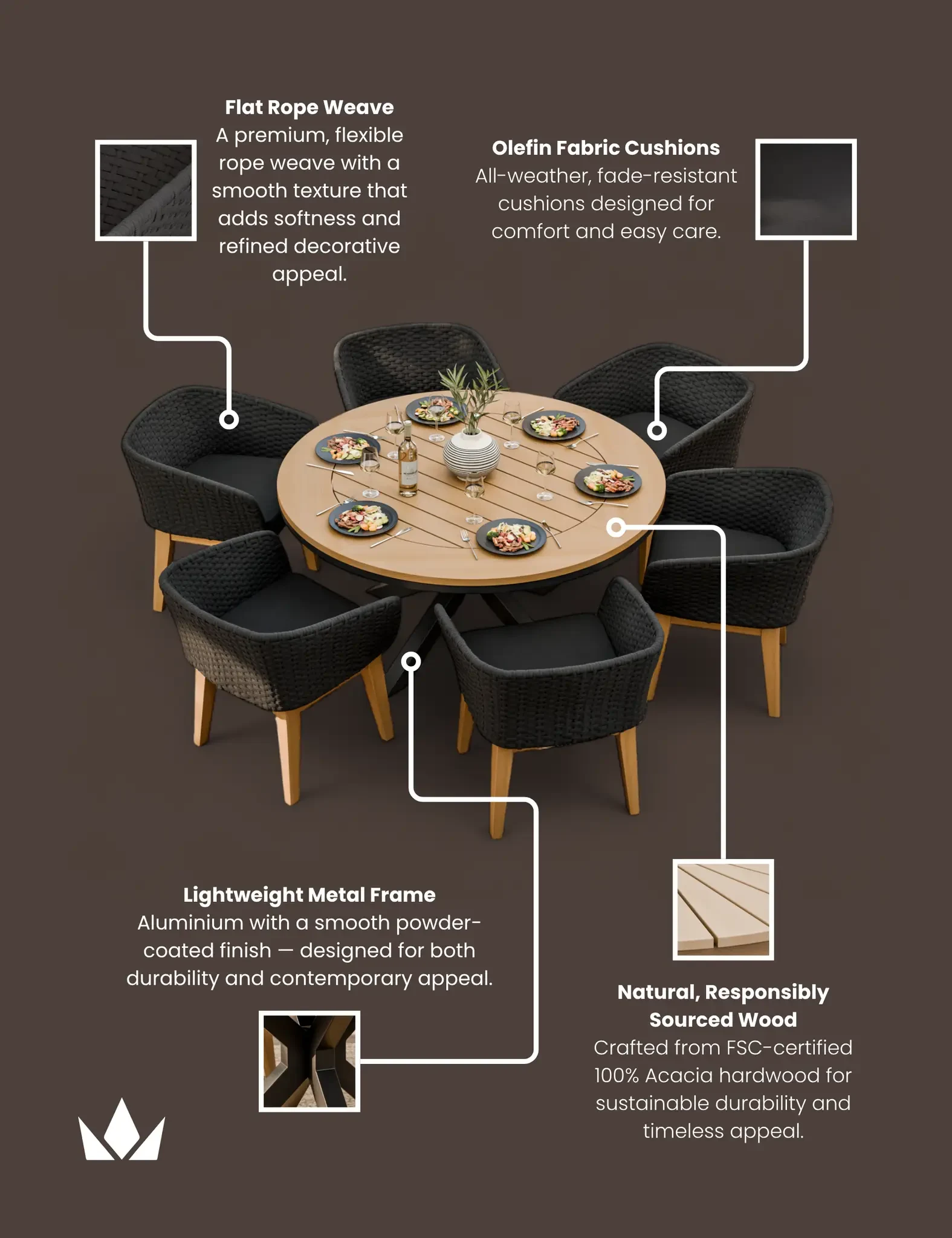 Tuscany 6 Seater Round Dining Set with Eden Night Dining Chairs - Outdoor, photo 5 of 6