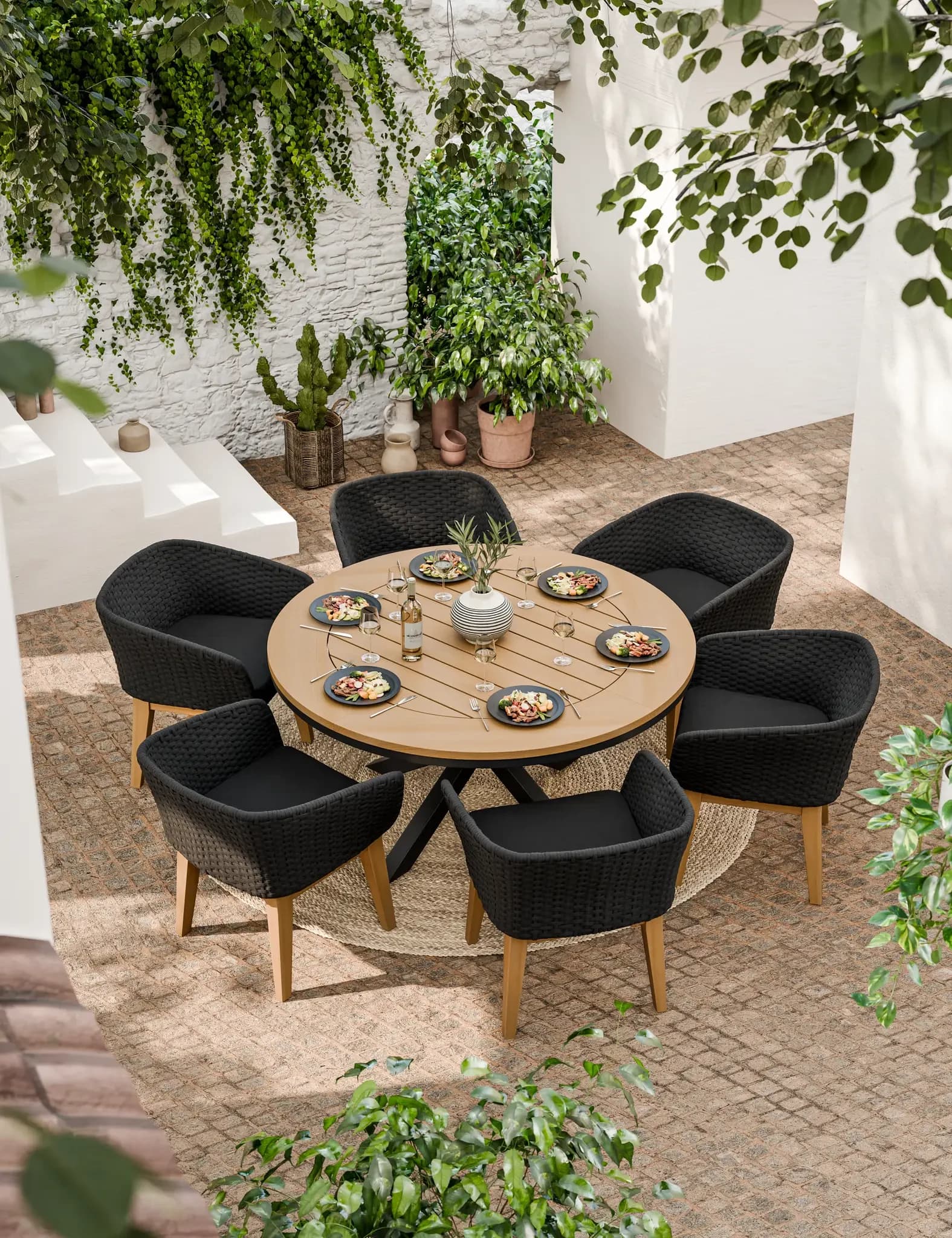 Tuscany 6 Seater Round Dining Set with Eden Night Dining Chairs - Outdoor, photo 1 of 6