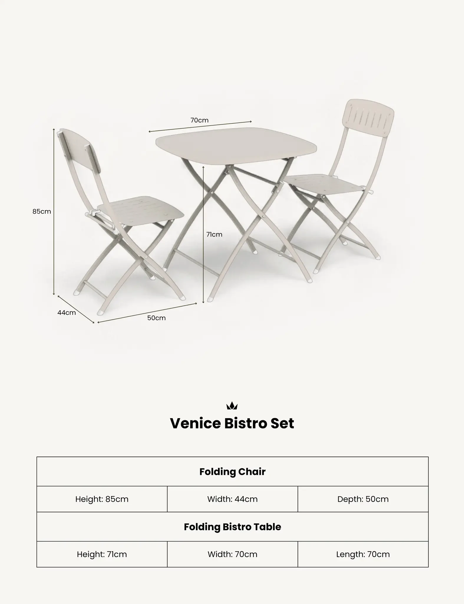 Venice 2 Seater Folding Bistro Set in Cashmere - Outdoor, photo 4 of 5