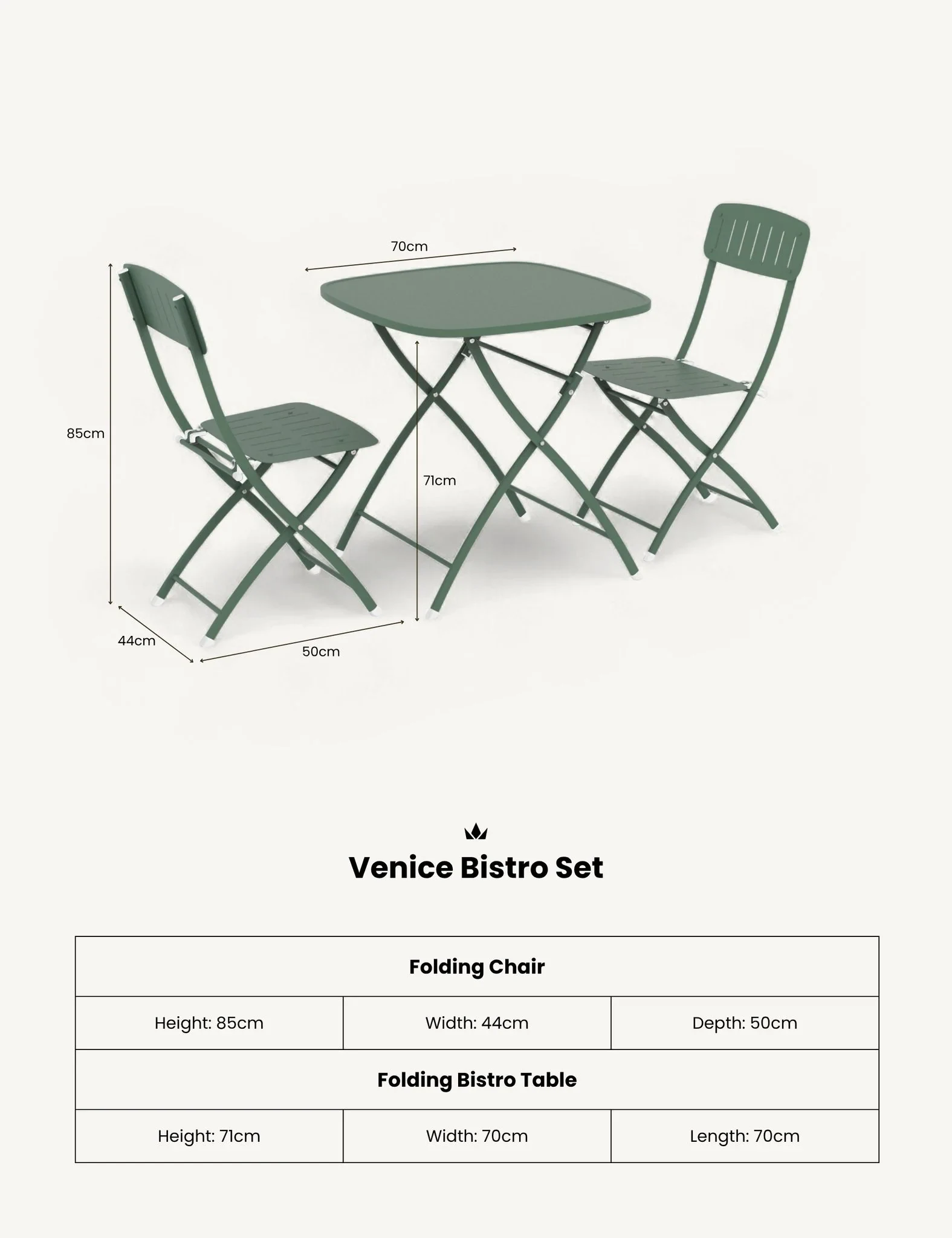 Venice 2 Seater Folding Bistro Set in Moss - Outdoor, photo 5 of 6