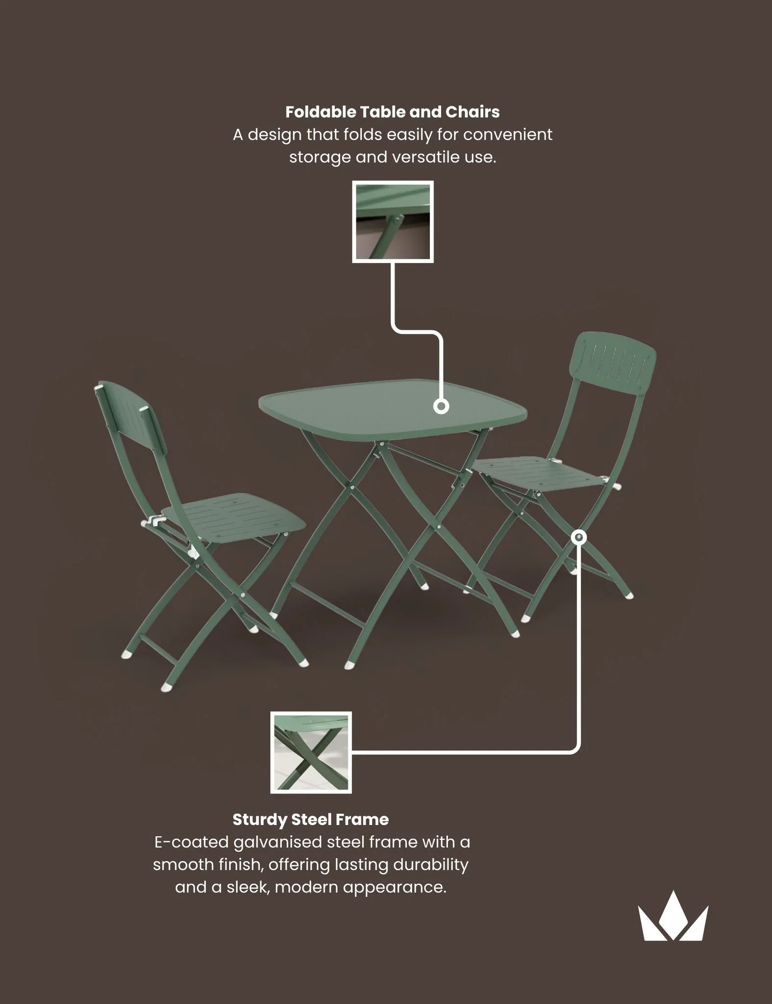 Venice 2 Seater Folding Bistro Set in Moss - Outdoor, photo 4 of 6
