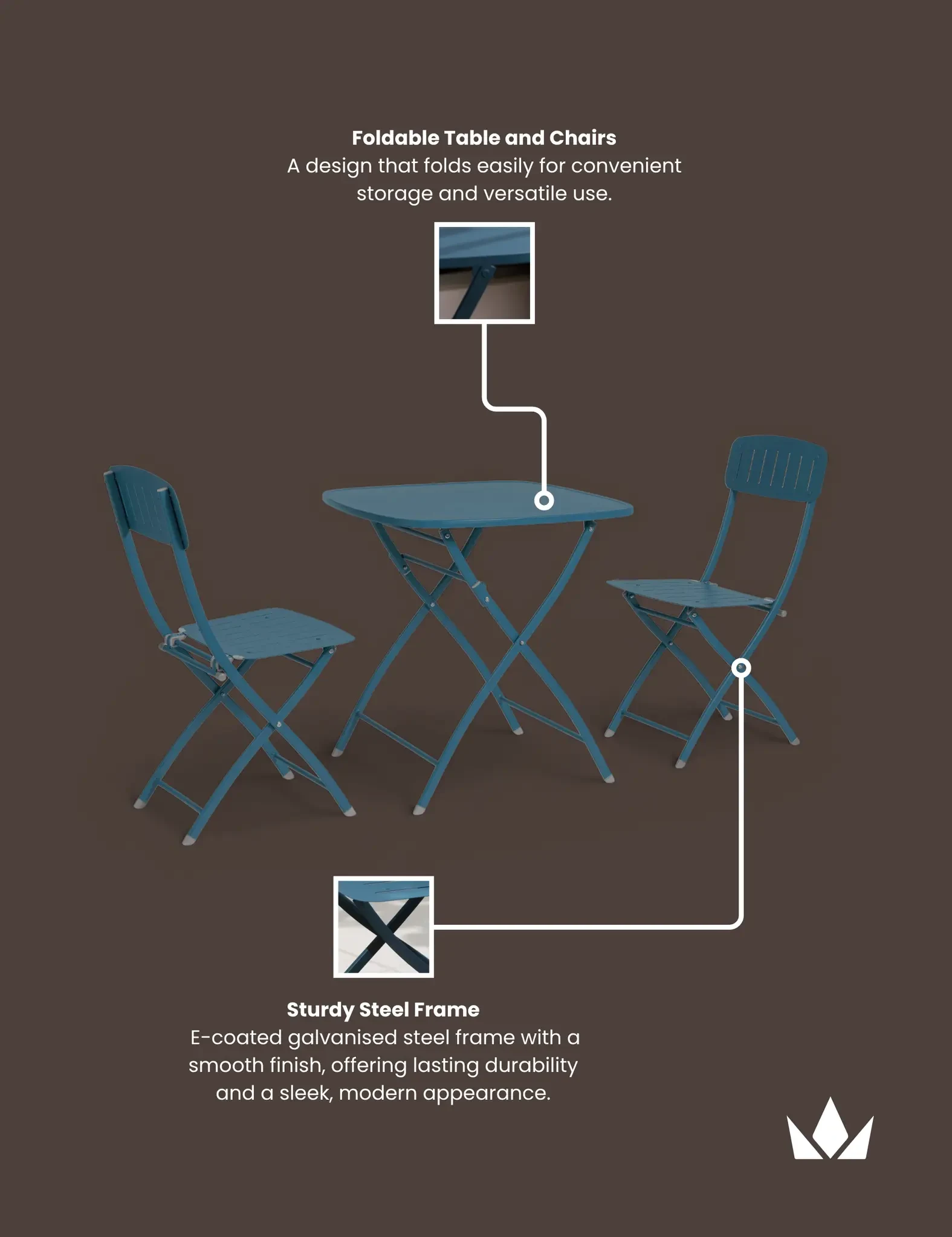 Venice 2 Seater Folding Bistro Set in Caribbean Blue - Outdoor, photo 3 of 5