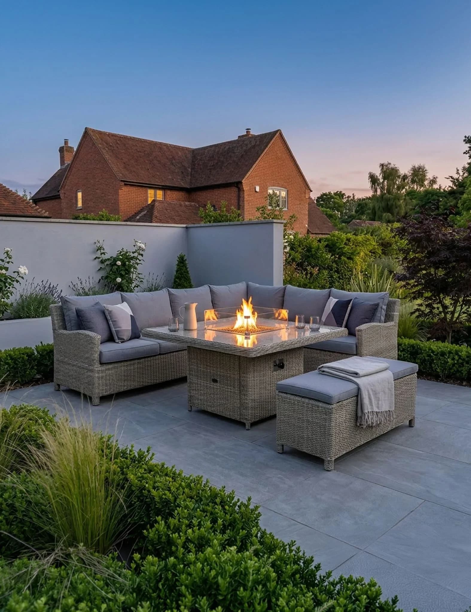 Wentworth 8 Seater Deluxe Modular Corner Dining & Lounging Set with Square Fire Pit Table - Outdoor, photo 1 of 6