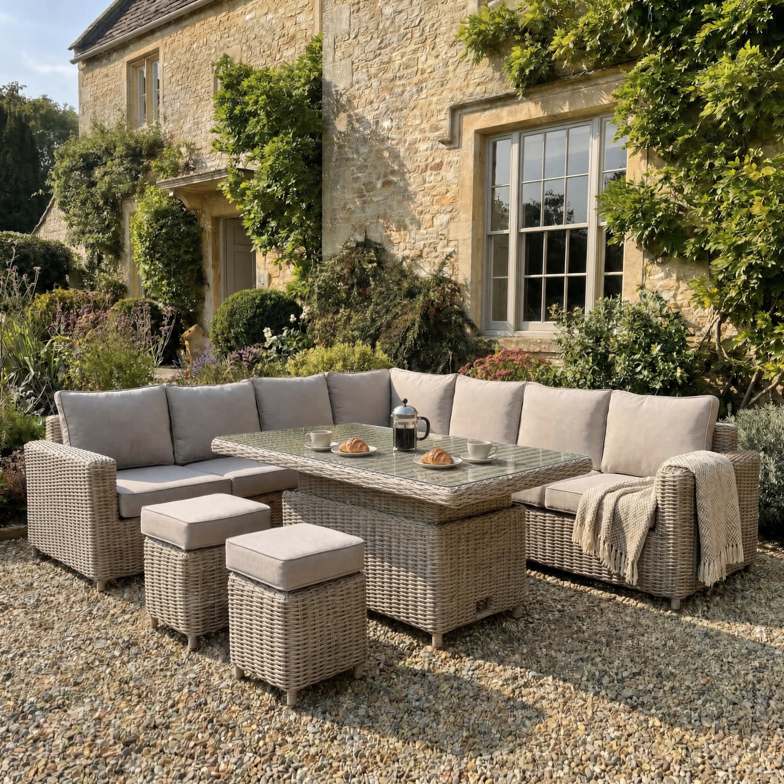 Amalfi Outdoor Large Corner Set With Riser Table + 2 Stools - Outdoor, photo 2 of 4