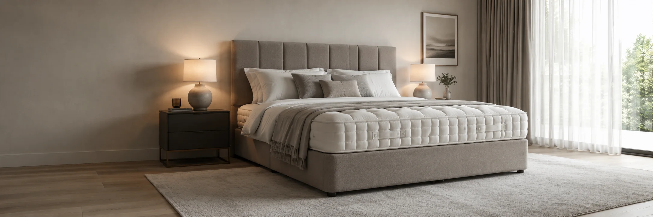 Highgrove upholstered bed in a light bedroom